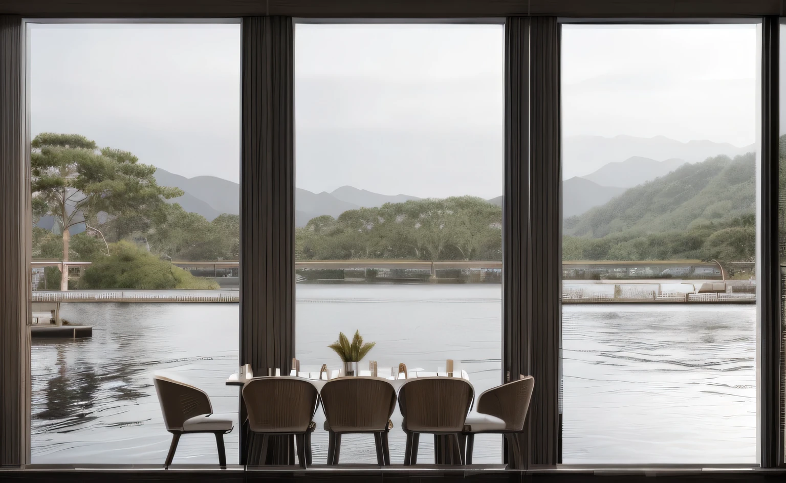 restaurant , luxury, overlooking the lake