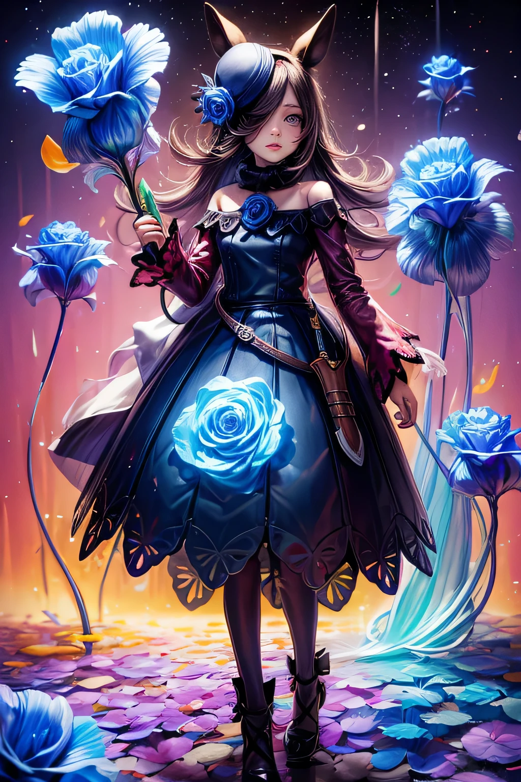 masterpiece:1.2, highest quality, 16k, realistic, photorealistic:1.37, unbelievably absurd, very detailed:1.2, perfect beauty, irises:1.2, pond:1.2, gently rain, beautiful cute girl, flowy jet black long straight hair, blunt bangs, blushed cheek,middle breasts, irises tattoos, standing with beautiful posing, vibrant colors, background bokeh, looking up, fractal art
