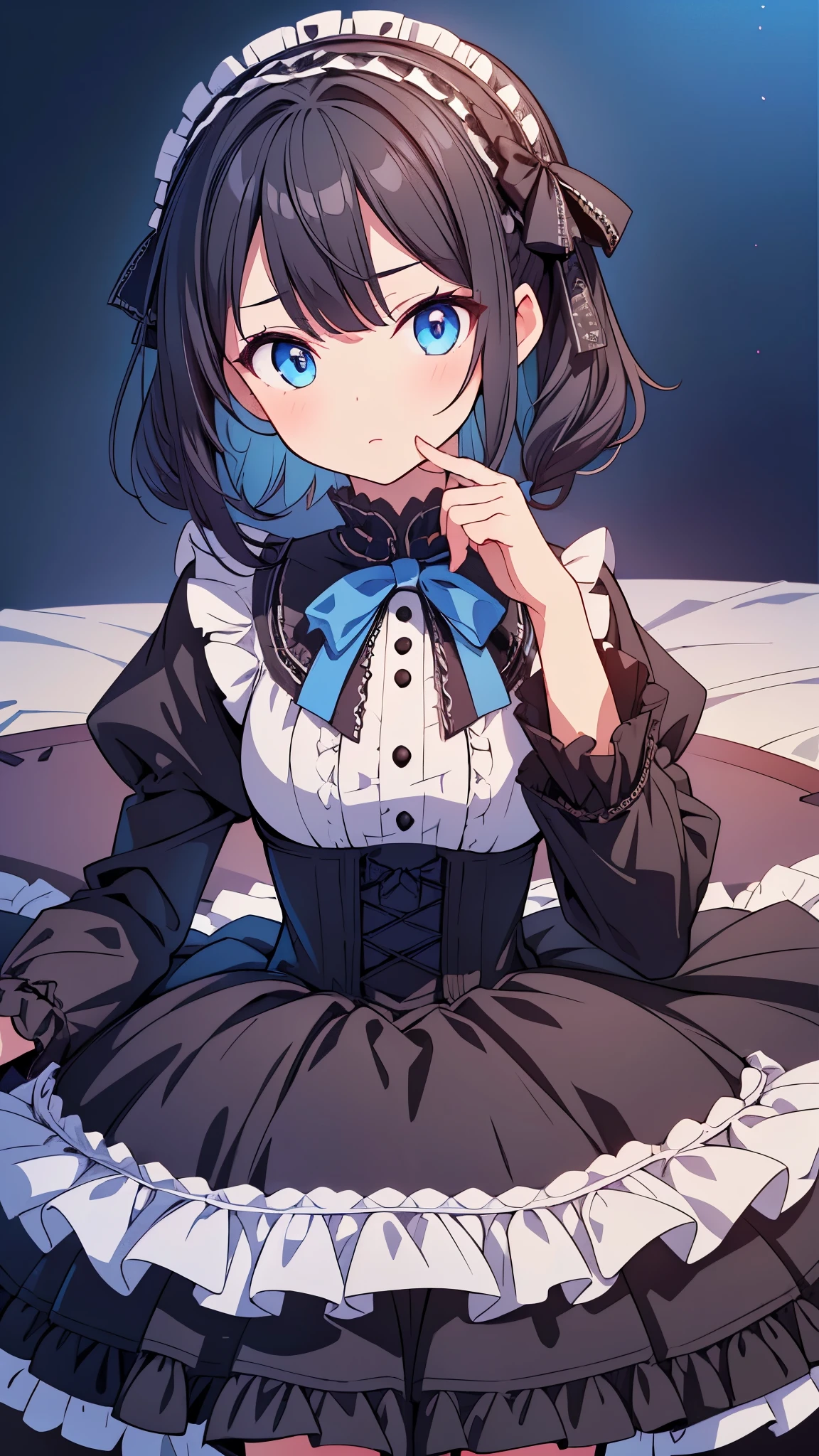 (Tabletop, highest quality:1.2), 8k, 85mm, Official Art, Absurd, Black-haired, (blue eyes, Lolita Fashion, sweet lolita, Gothic, dress:1.2), Idol&#39;s face, Upper Body, beautiful girl, Gardeniass, Copenhagen, Short sleeve, grace, Sophisticated, Gardenia, Film Grain, chromatic aberration, Sharp focus, Face Light, Dynamic Lighting, Cinema Lighting,(( blush、Embarrassed expression, avert your eyes、Looking down shyly:1.2))、(((Pull up your skirt、White panties are visible、Sujiman、slit)))、