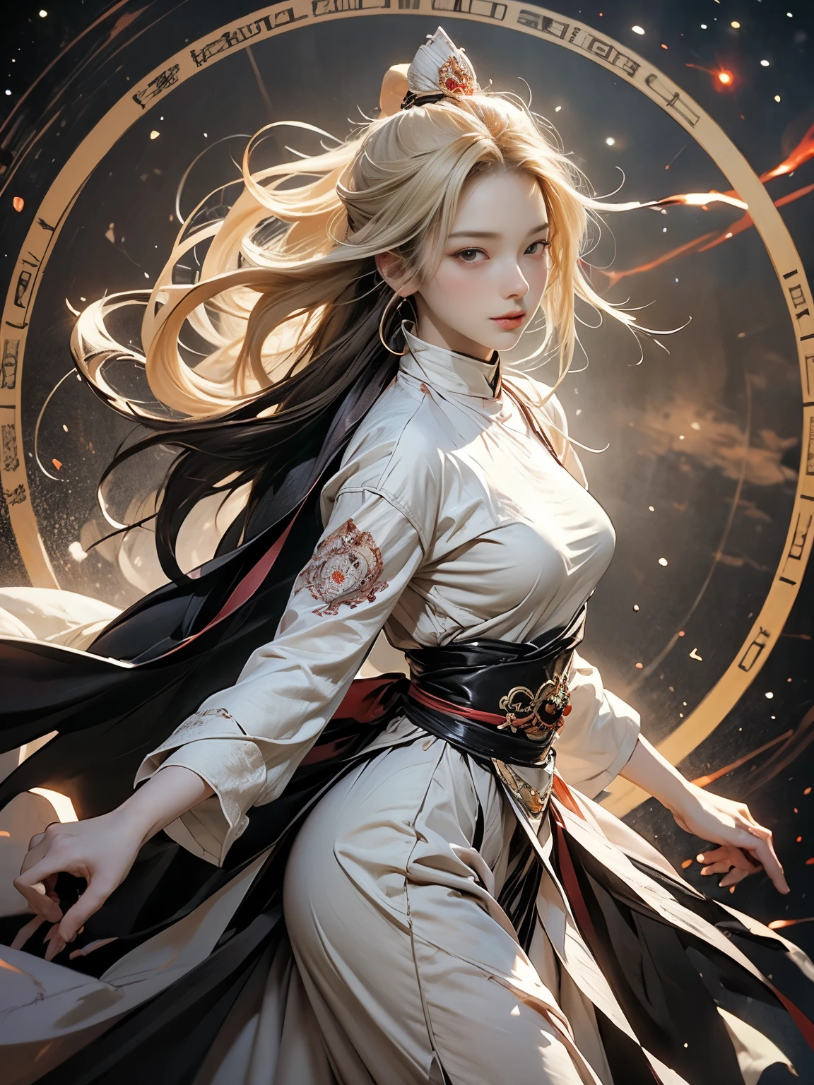 Zerg Queen Beautiful Girl: Ranlinger, 18 years old, astrologer, Messy Hair, oil, Romanticism painting, beautiful Perfect Face, Soft Skin, Perfect Face, Yasutomo Oka's painting style, Big Breasts, Add light purple and purple, Add Light Red, Intricate details, Splash screen, 8K resolution, masterpiece, Serious, Space, (mysterious magic circle background, Buddhist Mandala:1.3), Colorful background, aura, Sharp Eyes, Break, Blonde, dynamic sexy poses, Strong winds, Mr.々Light source, Colorful light, Crystal Jade, Celestial globe, Four Holy Beasts, constellation