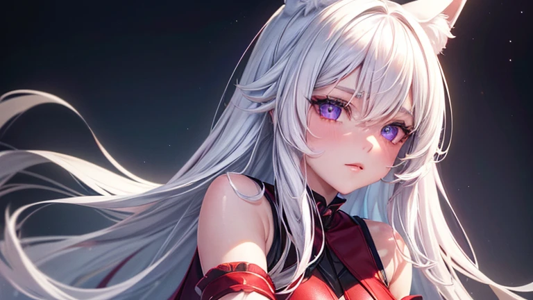 1 girl, Mini Tits, Starry Eyes, Sexy clothing (Skirt, stockings) (8k, Raw Photo, High Sensitivity, Best Quality, Masterpiece, Ultra High Resolution, Realism: 1.25), Blush, (Very Detailed CG Unity 8k Wallpaper, Best Quality, High Resolution: 1.2), (Ultra-detailed, UHD: 1.2), Perfect lighting, Unique, (1 girl: 1.4), (Beautiful girl: 1.2), Unreal engine, Side light, white hair, fox ears, purple eyes, perfect face, detailed face, perfect body, beautiful eyes, beautiful face, (Bright skin: 1.4), idol, (whole body), Red T-shirt, Transparent