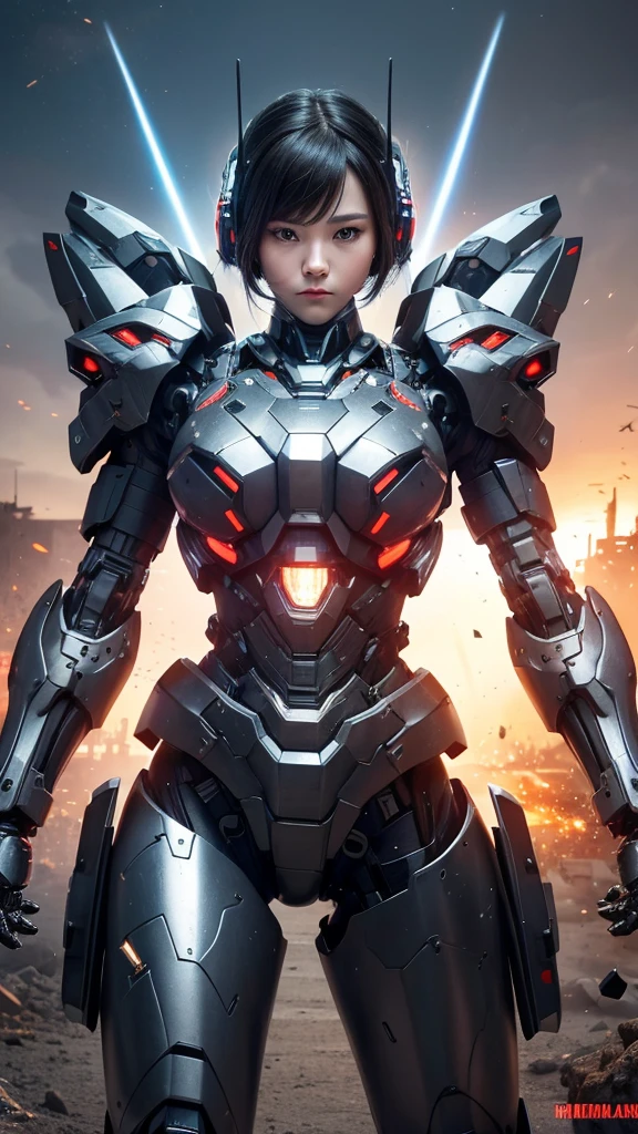 Super detailed, advanced details, high quality, High resolution, 1080p, hard disk, beautiful,(war machine),Armor War,She's a weapon of destruction with built-in weapons,She has machine guns on both arms,Capture the big picture,beautiful,Mecha cyborg girl,battle mode,Mecha body girl,