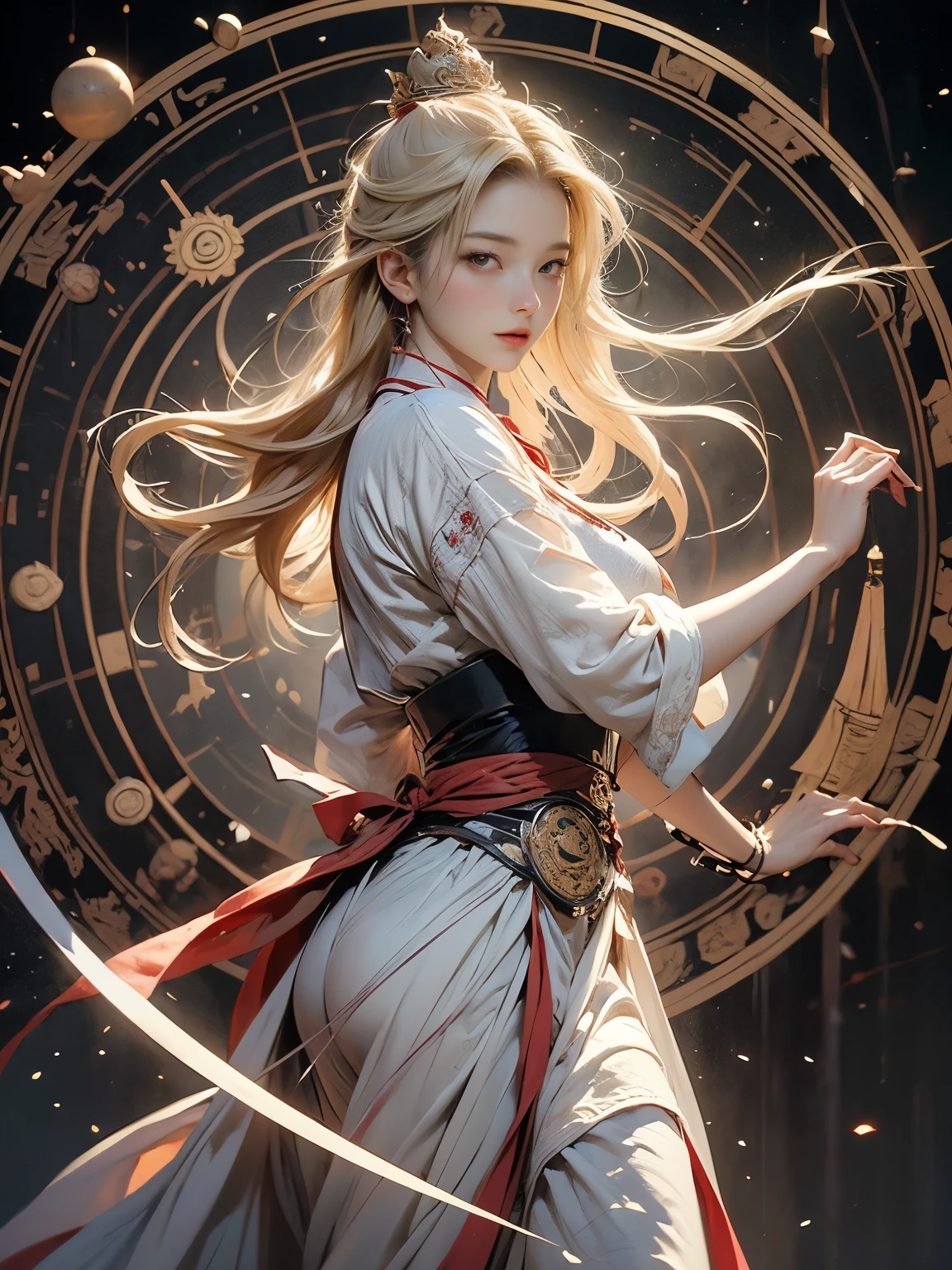 Zerg Queen Beautiful Girl: Ranlinger, 18 years old, astrologer, Messy Hair, oil, Romanticism painting, beautiful Perfect Face, Soft Skin, Perfect Face, Yasutomo Oka's painting style, Big Breasts, Add light purple and purple, Add Light Red, Intricate details, Splash screen, 8K resolution, masterpiece, Serious, Space, (mysterious magic circle background, Buddhist Mandala:1.3), Colorful background, aura, Sharp Eyes, Break, Blonde, dynamic sexy poses, Strong winds, Mr.々Light source, Colorful light, Crystal Jade, Celestial globe, Four Holy Beasts, constellation
