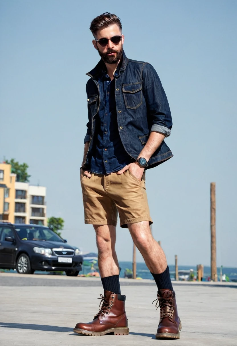 man,shorts,Martin boots