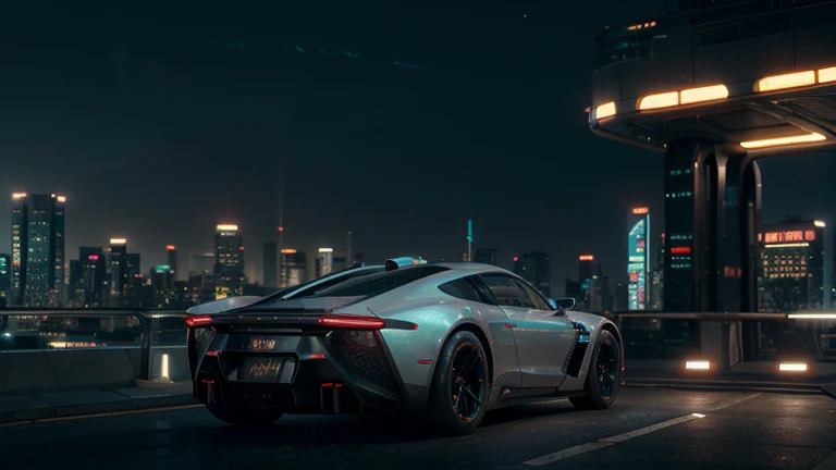 A highly detailed and realistic futuristic hovercar, elegant and streamlined design, glossy metallic body, glowing neon lights, hovering above a cyberpunk city landscape, cinematic lighting, intricate mechanical details, photorealistic, octane render, 8k, hyperrealistic, volumetric lighting, realistic reflections, cinematic composition