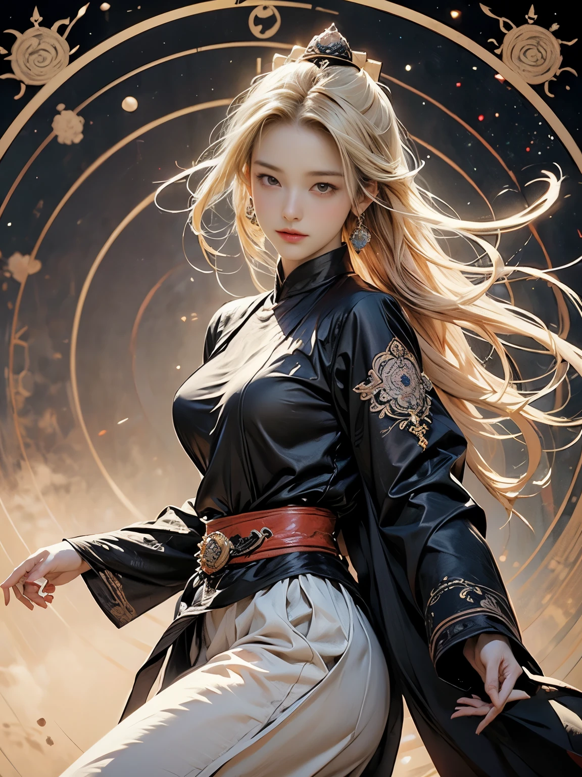 Zerg Queen Beautiful Girl: Ranlinger, 18 years old, astrologer, Messy Hair, oil, Romanticism painting, beautiful Perfect Face, Soft Skin, Perfect Face, Yasutomo Oka's painting style, Big Breasts, Add light purple and purple, Add Light Red, Intricate details, Splash screen, 8K resolution, masterpiece, Serious, Space, (mysterious magic circle background, Buddhist Mandala:1.3), Colorful background, aura, Sharp Eyes, Break, Blonde, dynamic sexy poses, Strong winds, Mr.々Light source, Colorful light, Crystal Jade, Celestial globe, Four Holy Beasts, constellation, cristal ball