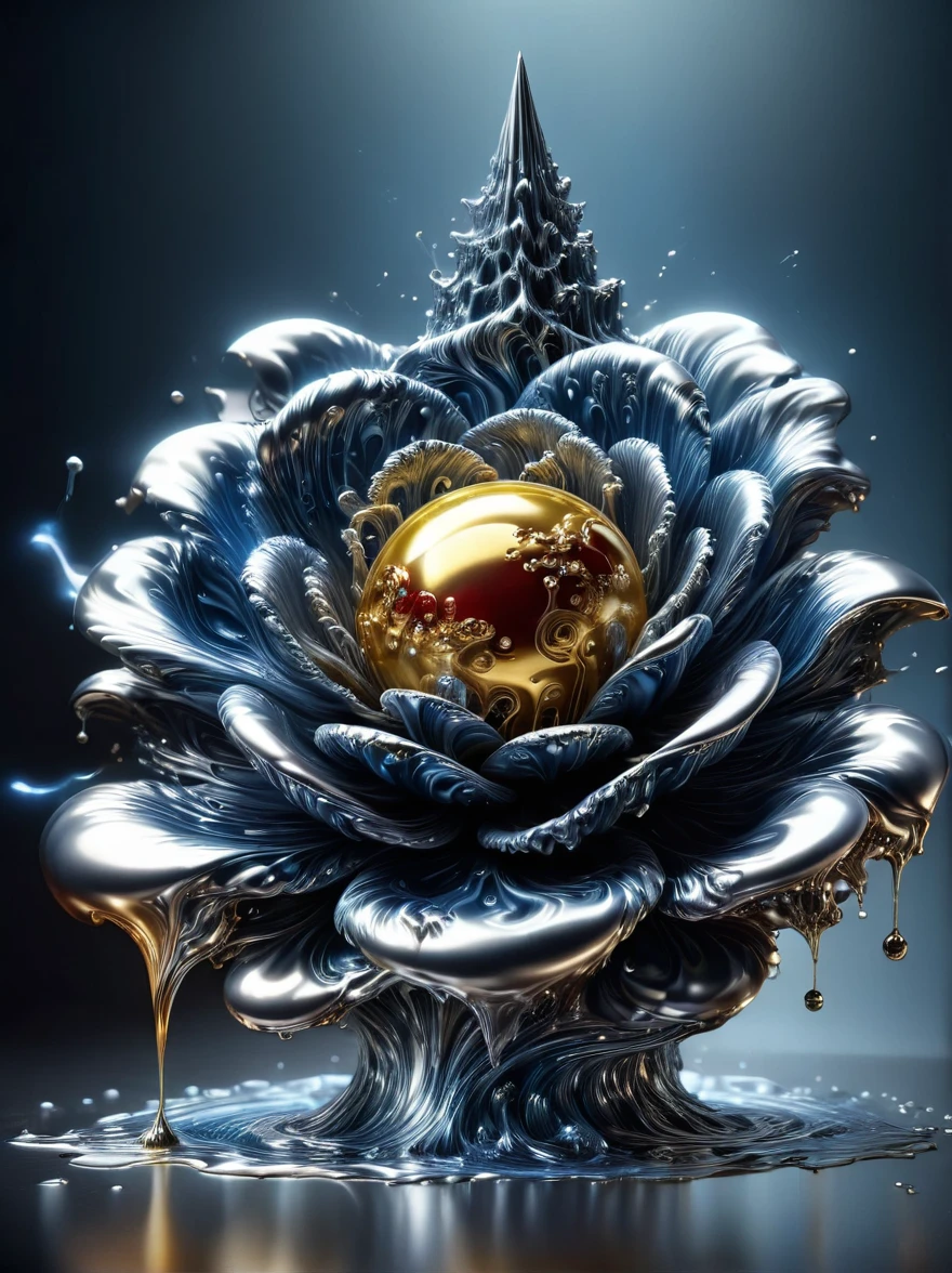 (液态Metal),(cheese made of liquid metal:1.5),Shiny,Metal,Reflective,flow,Dripping,smooth,sculpture,超Reality,Intricate details,(Best quality,8k,high resolution,masterpiece:1.2),Ultra Detailed,(Reality, 1.4 times more realism), Dramatic lighting,Physically Based Rendering,(Extremely detailed description),Super Fine,液态Metal终结者,smooth的Metal机身,Reflective表面,Highly detailed mechanical parts,Cool blue and silver tones,Sinister expression,Glowing red eyes,Dynamic action poses,Future Cityscape Background,Science Fiction,Studio Lighting,Sharp focus,Concept Art