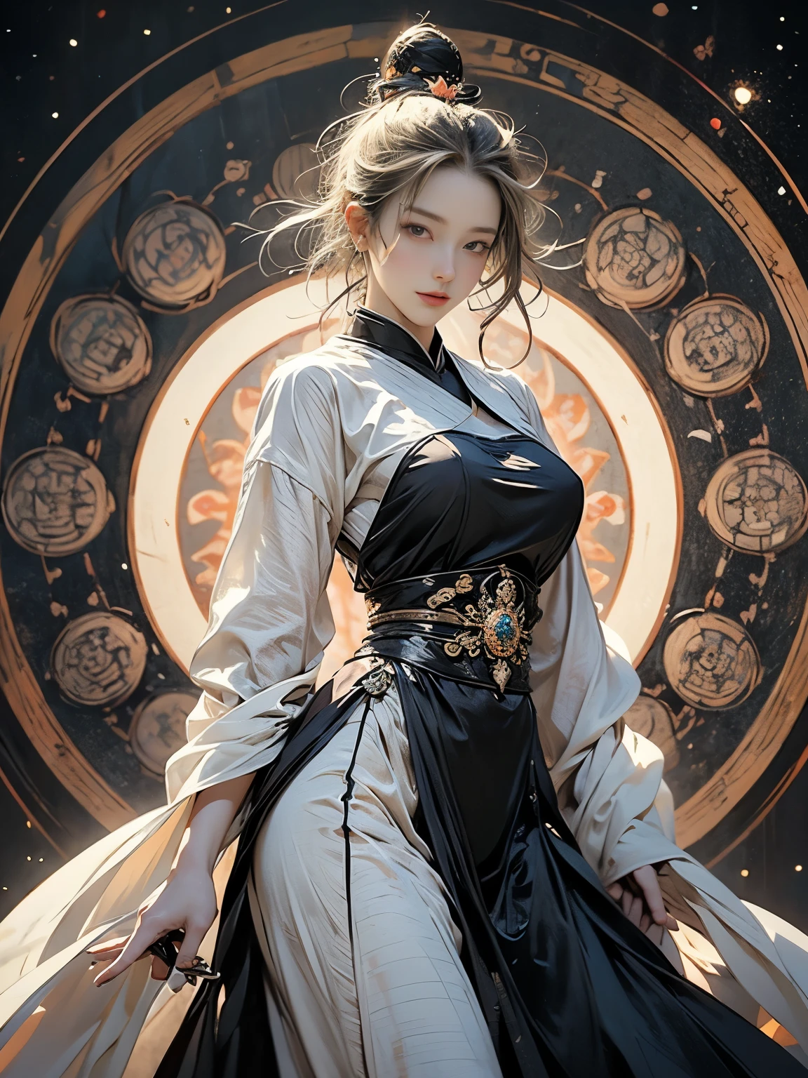 Zerg Queen Beautiful Girl: Ranlinger, 18 years old, emperor, Messy Hair, oil, Romanticism painting, beautiful Perfect Face, Soft Skin, Perfect Face, Yasutomo Oka's painting style, Big Breasts, Add light purple and purple, Add Light Red, Intricate details, Splash screen, 8K resolution, masterpiece, Serious, Space, (mysterious magic circle background, Buddhist Mandala:1.3), Colorful background, aura, Sharp Eyes, Break, Blonde, dynamic sexy poses, sweat, Throne, Strong winds, Mr.々Light source, Colorful light, Crystal Jade, Celestial globe, Four Holy Beasts, constellation, cristal ball, lion