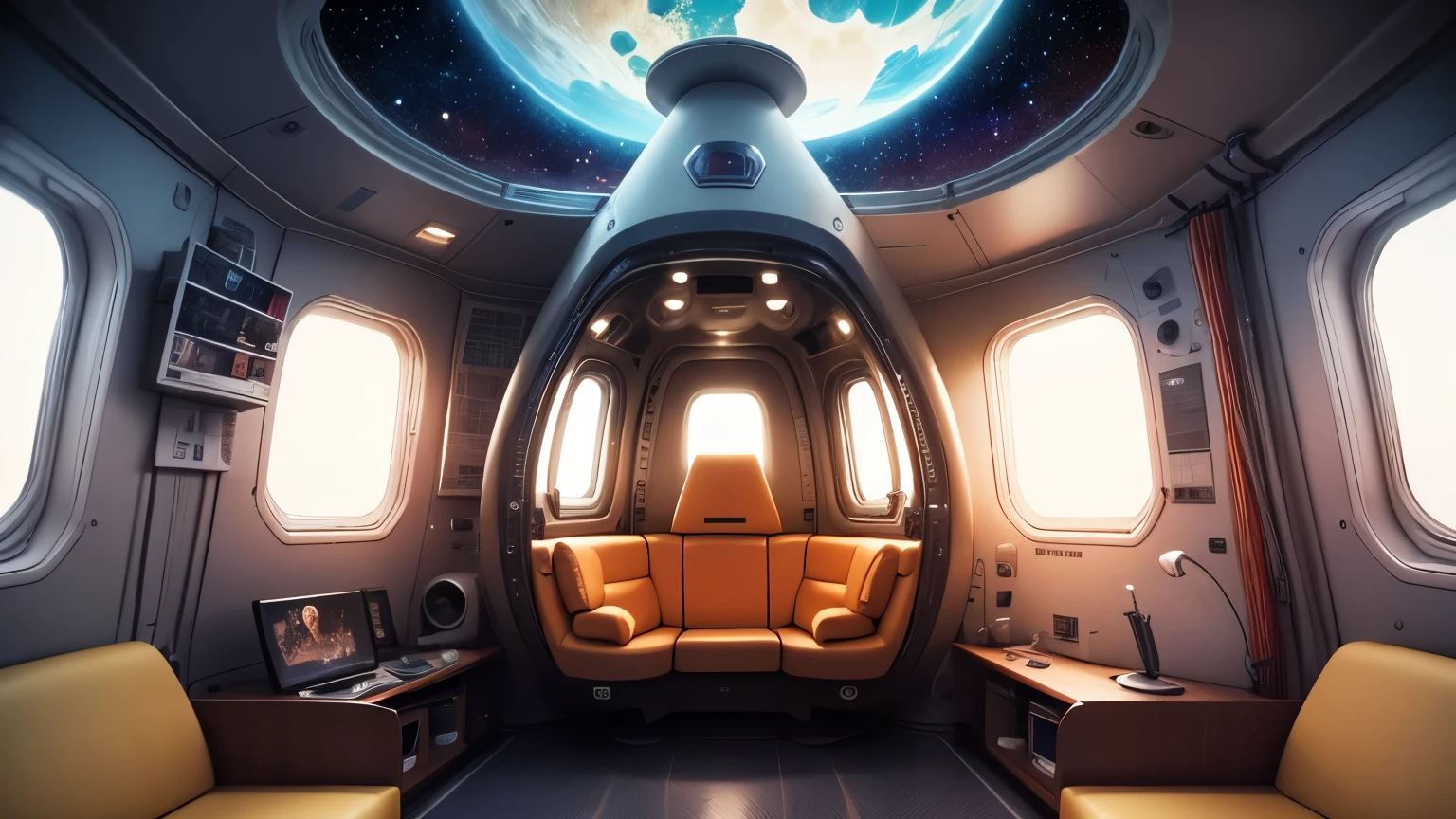 Space capsule,Look at the viewers,Small room,((()),((night)),Inside the spaceship