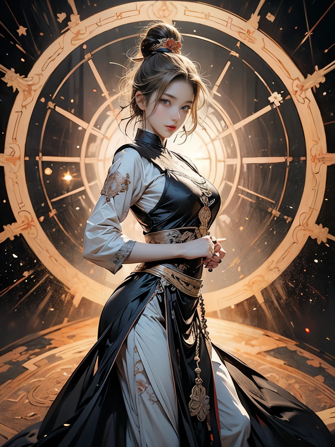 Zerg Queen Beautiful Girl: Ranlinger, 18 years old, emperor, Messy Hair, oil, Romanticism painting, beautiful Perfect Face, Soft Skin, Perfect Face, Yasutomo Oka's painting style, Big Breasts, Add light purple and purple, Add Light Red, Intricate details, Splash screen, 8K resolution, masterpiece, Serious, Space, (mysterious magic circle background, Buddhist Mandala:1.3), Colorful background, aura, Sharp Eyes, Break, Blonde, dynamic sexy poses, sweat, Throne, Strong winds, Mr.々Light source, Colorful light, Crystal Jade, Celestial globe, Four Holy Beasts, constellation, cristal ball, lion