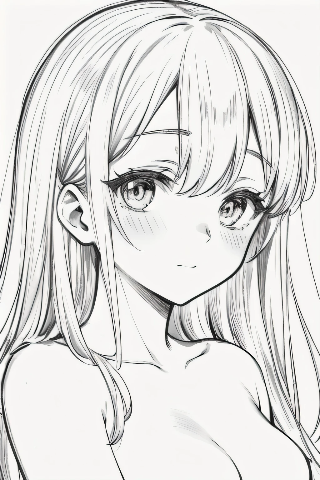 monochrome, Ultra detailed face, My naked girlfriend, cute, Embarrassed, Beginner, Small breasts
