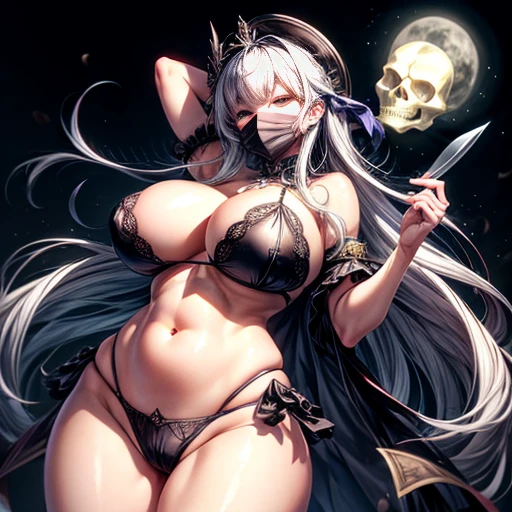Ultra HD、Ultra high definition、Noise Reduction、perfection、beautiful girl、((Chrome Skull))、Camel Toe、Giant tit、Nipple Puffs、Cleavage、Plump、Super big breasts、Super big butt、Blonde、Cowboy Shot、murderer、Jack the Ripper、Survival knife、A sharp knife、Silver Mask、moonlight、Afterimage、Uplifting、teleportation
