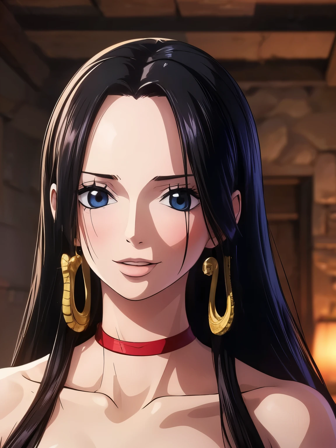 highest quality, masterpiece, Very detailed,One girl, cage, bandage, Red rope, (Detail Light), Boa Hancock,, (masterpiece:1.5), Detailed Photos, smile,(8k, Realistic, highest quality: 1.4), (One girl), Beautiful Face, (Anime realistic face), (Black Hair, Long Hair: 1.3), Beautiful Hairstyles, Realistic eyes, Beautiful details in the eyes, (Realistic Skin), Beautiful Skin, (Swimwear), (((whole body))), Absurd, Charm, 超High resolution, Ultra-realistic, High resolution, Golden Ratio, Salome, White snake with a skull on its head, Big Snake