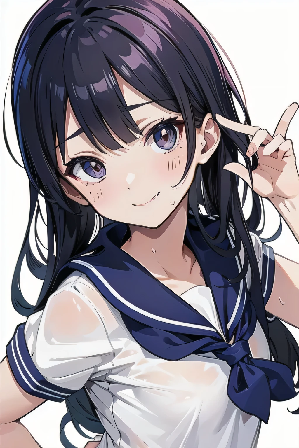 Ultra detailed face, Seductive , Sweaty sailor suit, Small breasts, Little devilish smile