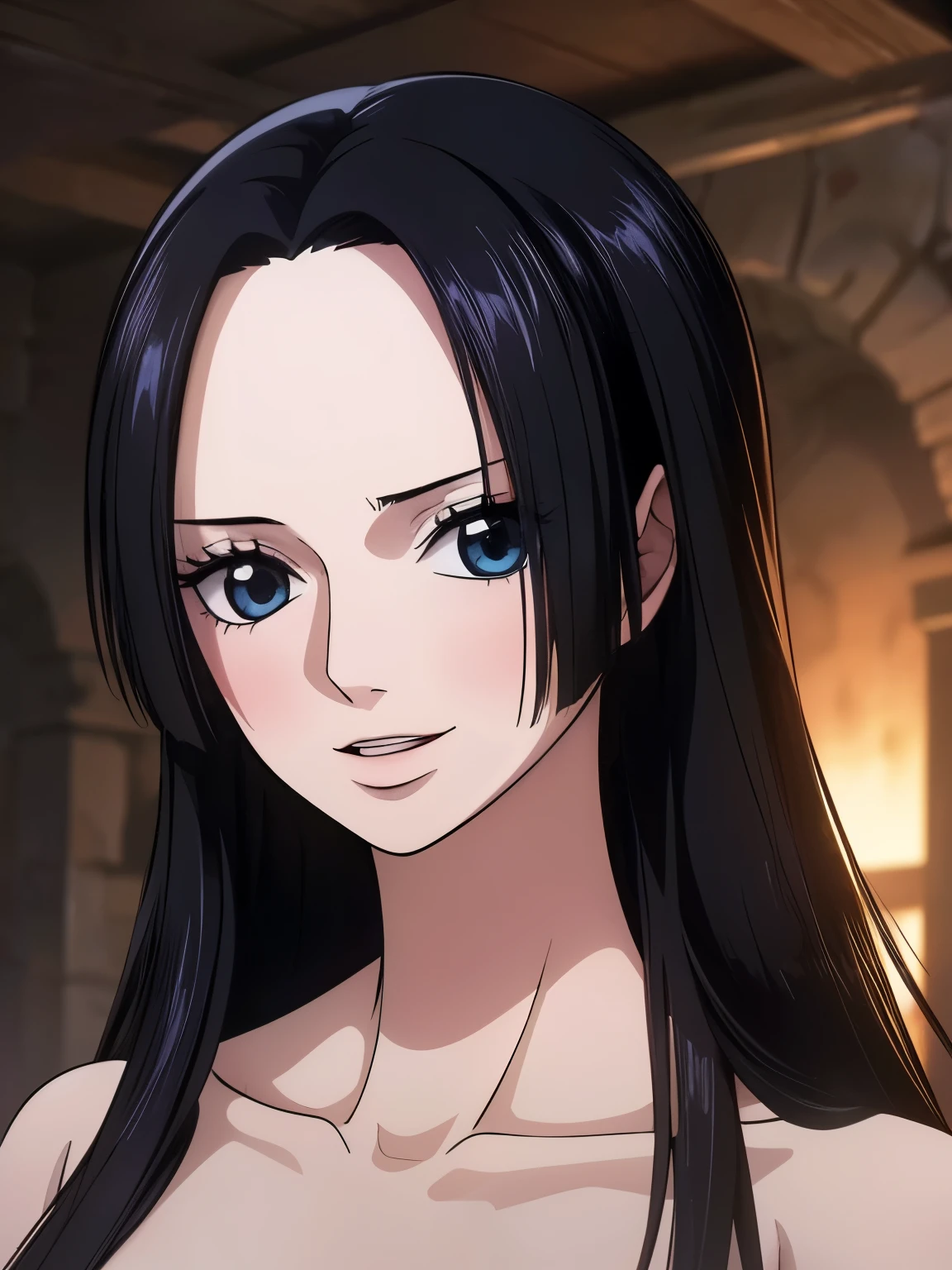 highest quality, masterpiece, Very detailed,One girl, cage, bandage, Red rope, (Detail Light), Boa Hancock,, (masterpiece:1.5), Detailed Photos, smile,(8k, Realistic, highest quality: 1.4), (One girl), Beautiful Face, (Anime realistic face), (Black Hair, Long Hair: 1.3), Beautiful Hairstyles, Realistic eyes, Beautiful details in the eyes, (Realistic Skin), Beautiful Skin, (Swimwear), (((whole body))), Absurd, Charm, 超High resolution, Ultra-realistic, High resolution, Golden Ratio, Salome, White snake with a skull on its head, Big Snake