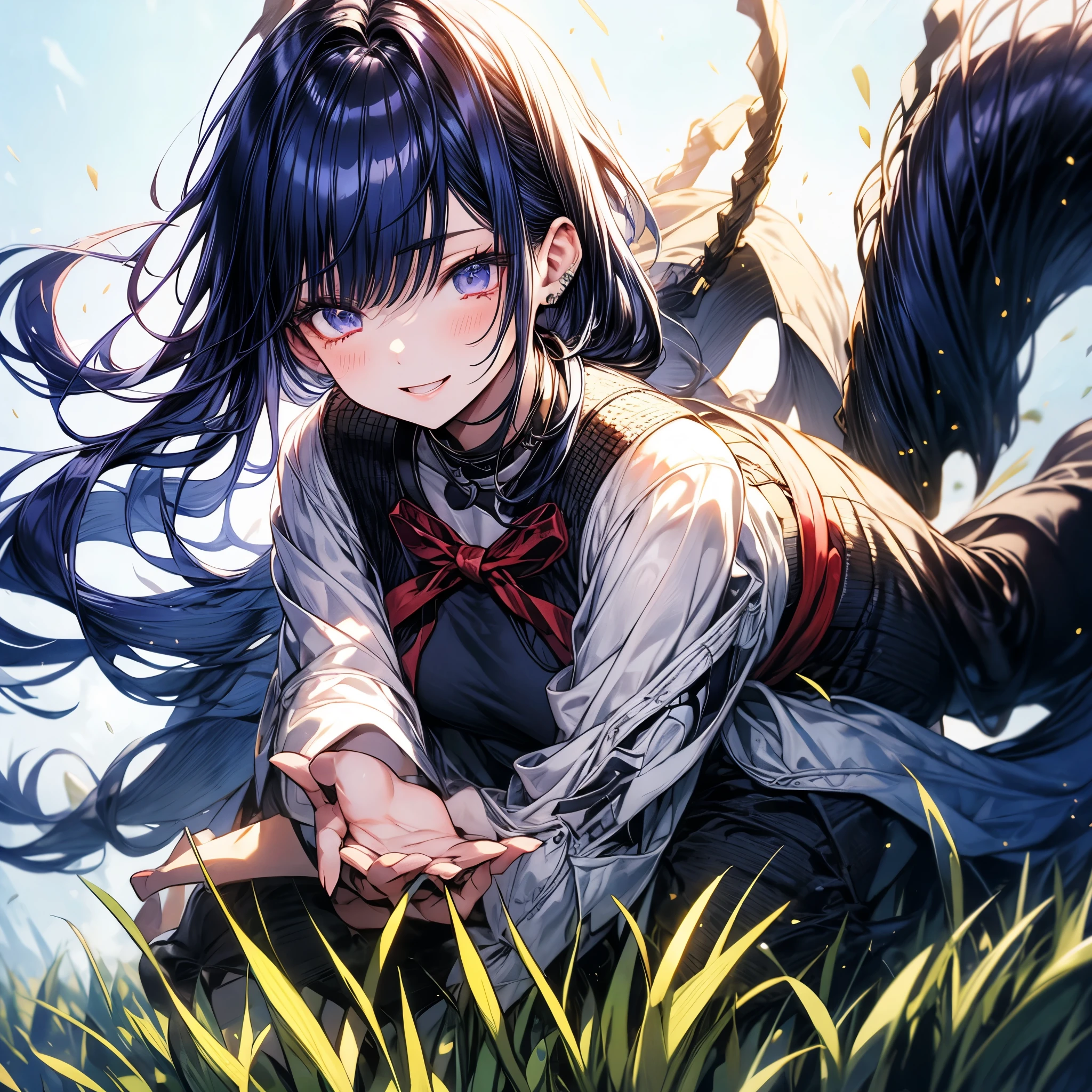 Raiden Mei, clear sky, grass, beautiful,
