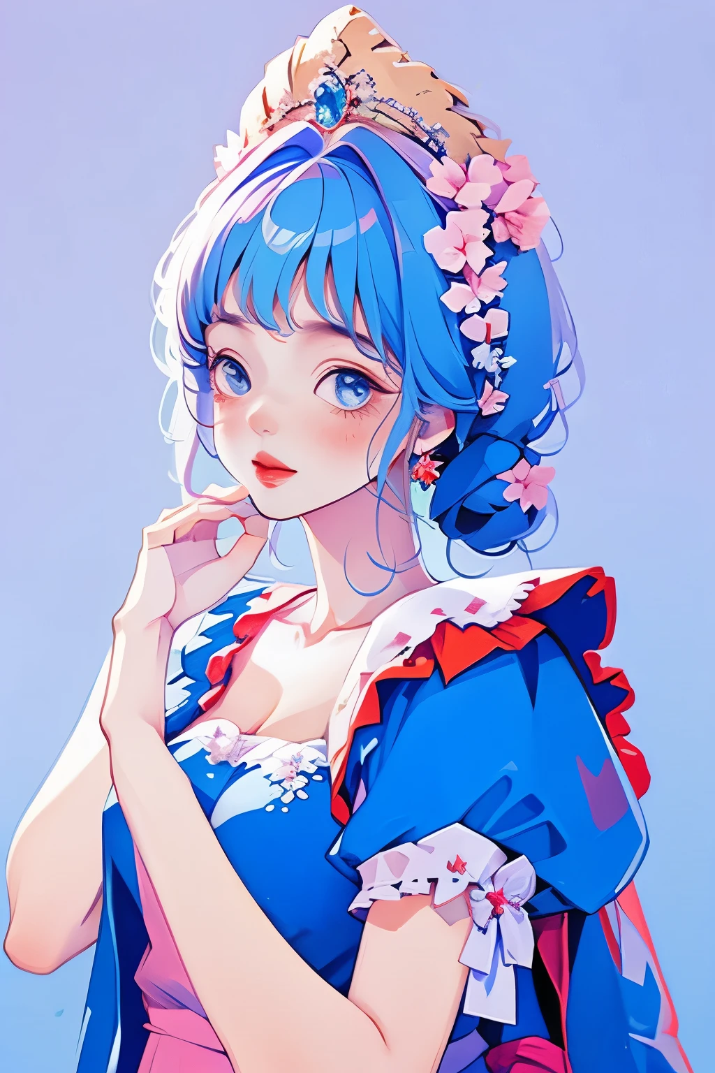 color,1 Girl, Cute dress,Blue Princess Dress
