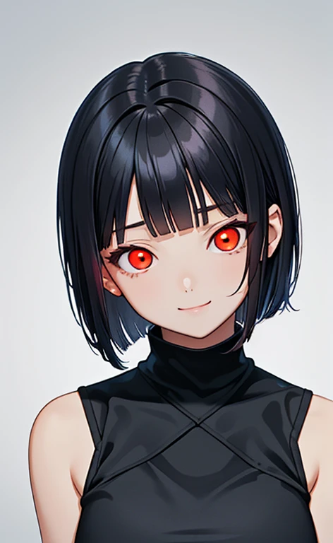 (masterpiece:1.4、top-quality、illustration)、(character focus、,upper body:1.3)、(face:1.5),(from above),(1girl),(Gentle face:1.2),(Beautiful eyes:1.4),cute face,(red eyes:1.5)、(tareme:1.3)、(crazy eyes:1.3),(half closed eyes:1.3)、
),(stand:1.4),、(Gentle smile:1.2),(head tilt:1.3),
(blue black hair),(short hair:1.5)、
,(glowing eyes:1.3),(sleeveless turtleneck china dress:1.5),
(blunt bangs),(sidelocks:1.3), (large breasts)、
、slender、zydG