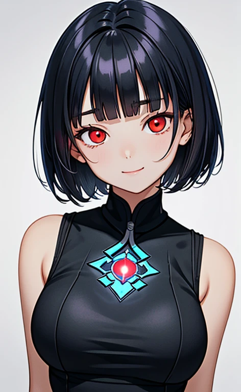 (masterpiece:1.4、top-quality、illustration)、(character focus、,upper body:1.3)、(face:1.5),(from below),(1girl),(Gentle face:1.2),(Beautiful eyes:1.4),cute face,(red eyes:1.3)、(tareme:1.3)、(crazy eyes:1.3),half (closed eyes:1.3)、
),(stand:1.4),、(Gentle smile:1.2),(head tilt:1.3),
(blue black hair),(short hair:1.5)、
,(glowing eyes:1.3),(sleeveless turtleneck china dress:1.5),
(blunt bangs),(sidelocks:1.3), (large breasts)、
、slender、zydG