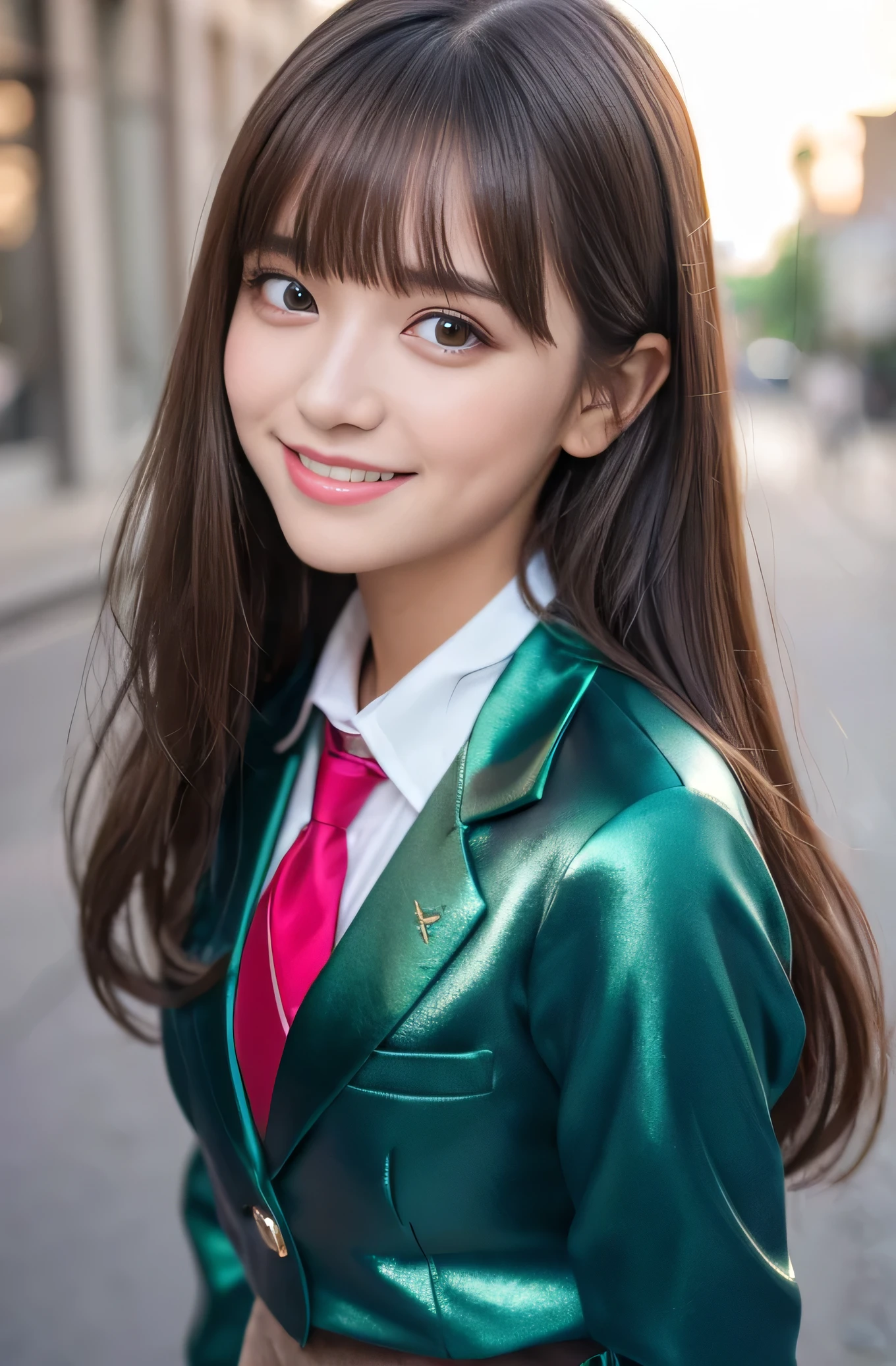 Angelic Very pretty cute young girl,
very beautiful girl,
(V-line jaw),
Beautiful detailed brown eyes, (clear-eyed),
small straight nose,small mouth,
Detailed double eyelids,
(Large eyes:1.3),
Long straight brown hair,
see-through bangs,
beautiful detailed face and eyes,
smiling, in the street,
BREAK
(super shiny metallic dark green blazer:1.3),metallic pearl white school blouse,(shiny metallic bright red neck ribbon tie:1.2),(super shiny metallic dark blue pleated skirt :1.5),(school uniform with super reflective surfaces:1.5),
(Very beautiful cute girl:1.2),
Very pretty cute young girl,
V-line jaw,
Beautiful detailed eyes,
very beautiful girl,
Detailed double eyelids,
(Large eyes:1.3),
Long straight brown hair,
see-through bangs,
beautiful detailed face and eyes,
smiling,
break
(Very beautiful cute girl, Beautiful detailed eyes, Detailed double eyelids:1.3),
(Soft Saturation: 1.3),
(Fair skin: 1.4),
(Large eyes:1.4),
break
Very beautiful cute girl,
Sharp Focus,
brown hair,
Very beautiful cute girl,
Raw photo,
High resolution,
perfect detail,
Professional Photography, Professional Lighting,
strong lighting,
break
(smile:1.6),(5 yo:1.3)