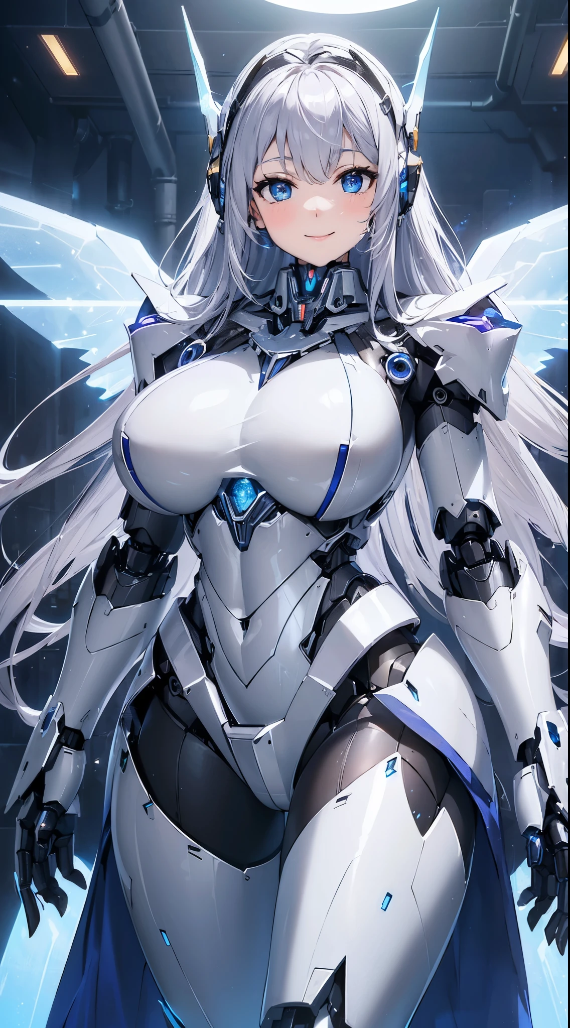 Blue shining mechanical eyes、A kind smile