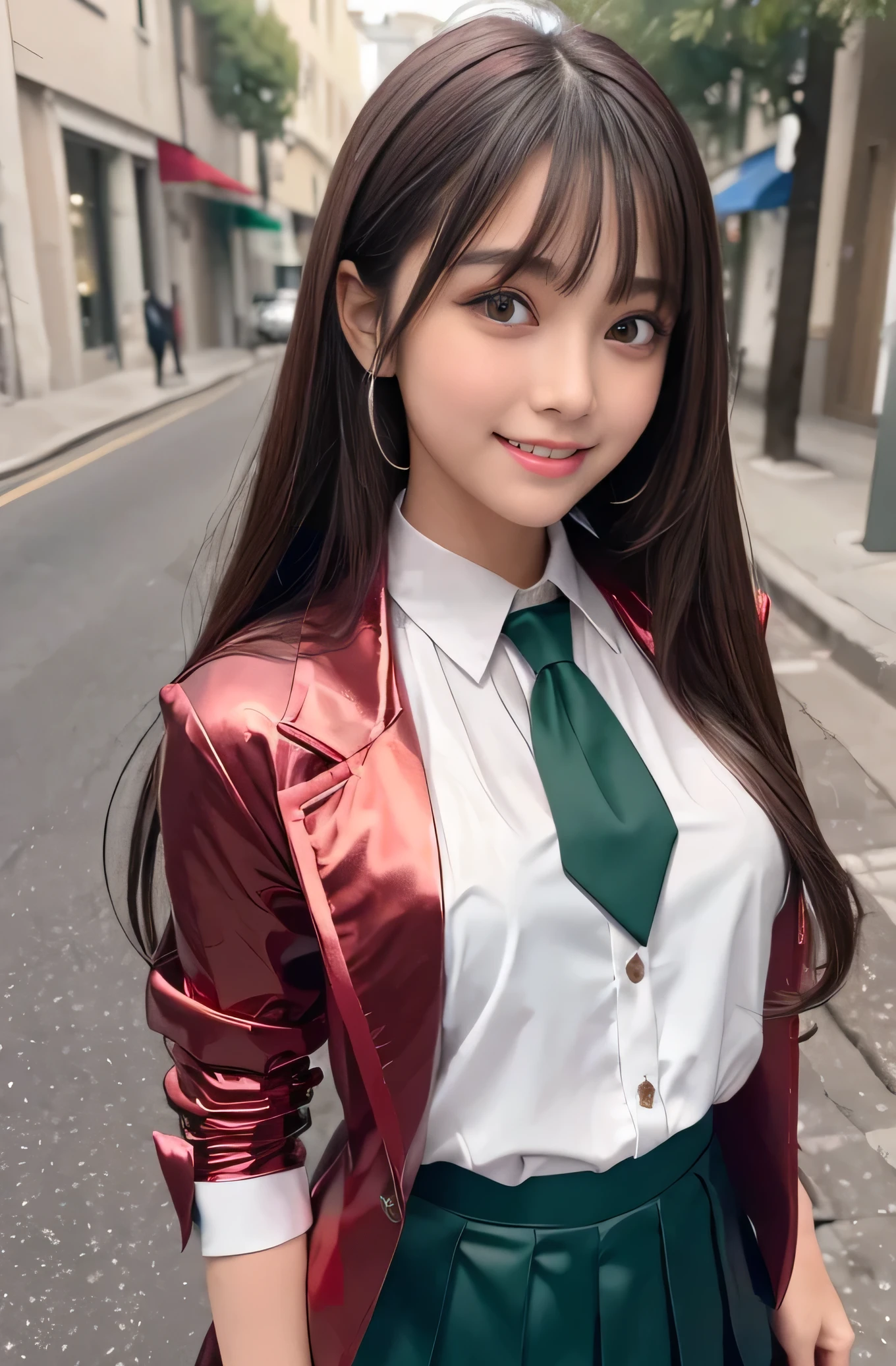 Angelic Very pretty cute young girl,
very beautiful girl,
(V-line jaw),
Beautiful detailed brown eyes, (clear-eyed:1.2),
small straight nose,small mouth,
Detailed double eyelids,
(Large eyes:1.3),
Long straight brown hair,
see-through bangs,
beautiful detailed face and eyes,
smiling, in the street,
BREAK
(super shiny metallic dark red blazer:1.3),metallic pearl white school blouse,(shiny metallic bright red neck ribbon tie:1.2),(super shiny metallic dark green pleat skirt :1.5),(school uniform with super reflective surfaces:1.5),
(Very beautiful cute girl:1.2),
Very pretty cute young girl,
V-line jaw,
Beautiful detailed eyes,
very beautiful girl,
Detailed double eyelids,
(Large eyes:1.3),
Long straight brown hair,
see-through bangs,
beautiful detailed face and eyes,
smiling,
break
(Very beautiful cute girl, Beautiful detailed eyes, Detailed double eyelids:1.3),
(Soft Saturation: 1.3),
(Fair skin: 1.4),
(Large eyes:1.4),
break
Very beautiful cute girl,
Sharp Focus,
brown hair,
Very beautiful cute girl,
Raw photo,
High resolution,
perfect detail,
Professional Photography, Professional Lighting,
strong lighting,
break
(smile:1.6),(5 yo:1.3)