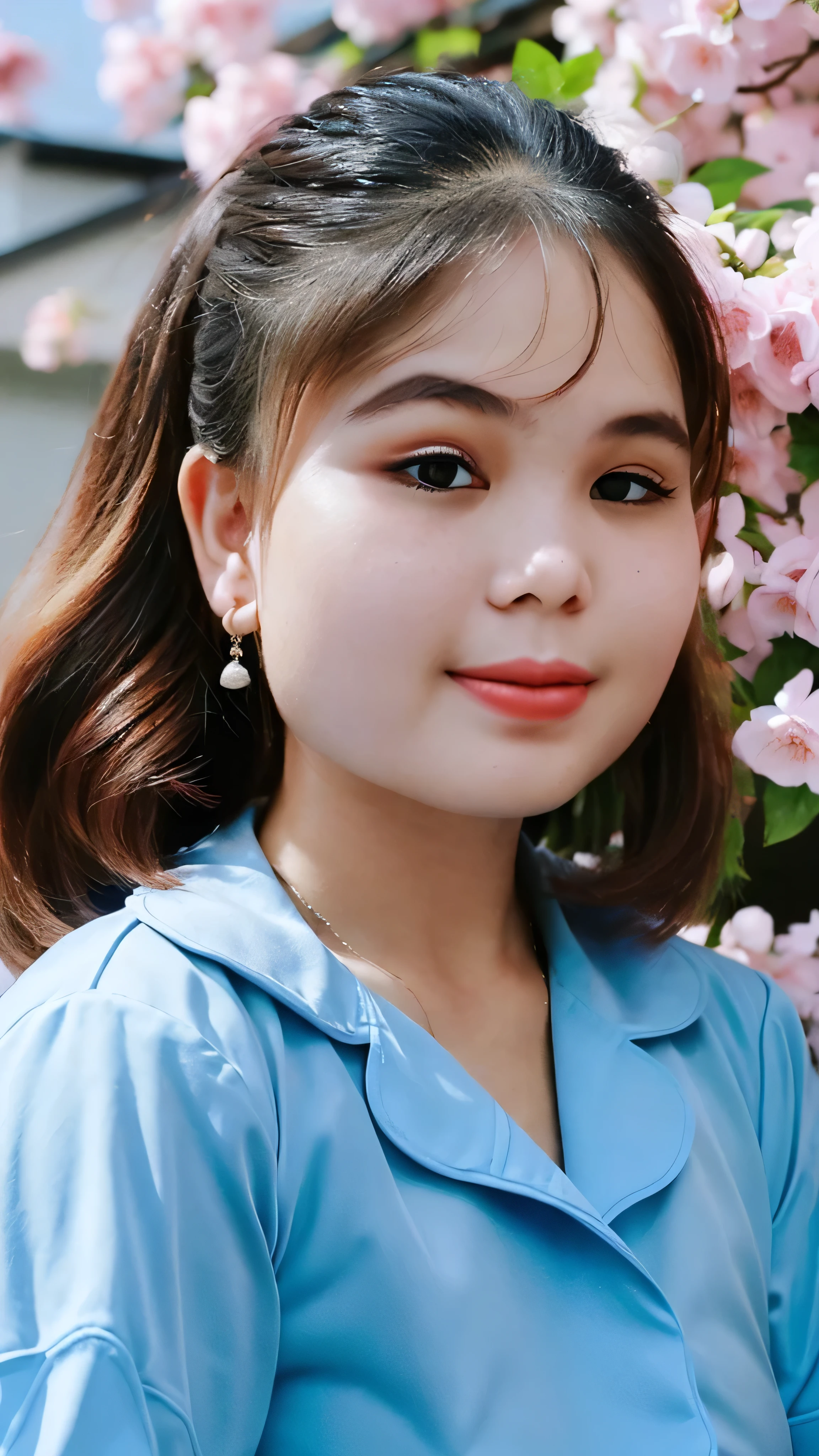 (super highest quality:1.3) (very realistic, Photoreal:1.3), (sharp focus:1.3), (Realistic and very high quality:1.3). (high resolution/High resolution:1.3), very delicate and beautiful, soft light, (brown hair, Shoulder-length straight bob hair sways in the wind), beautiful detailed girl, highly detailed eyes and face, beautifully detailed nose, thin and beautiful eyes, 1 girl, Japanese, Pure beauty, cute, young, (smaller chest), realistic face, realistic body, beautiful thigh, open shirt, mini skirt, cherry blossom background