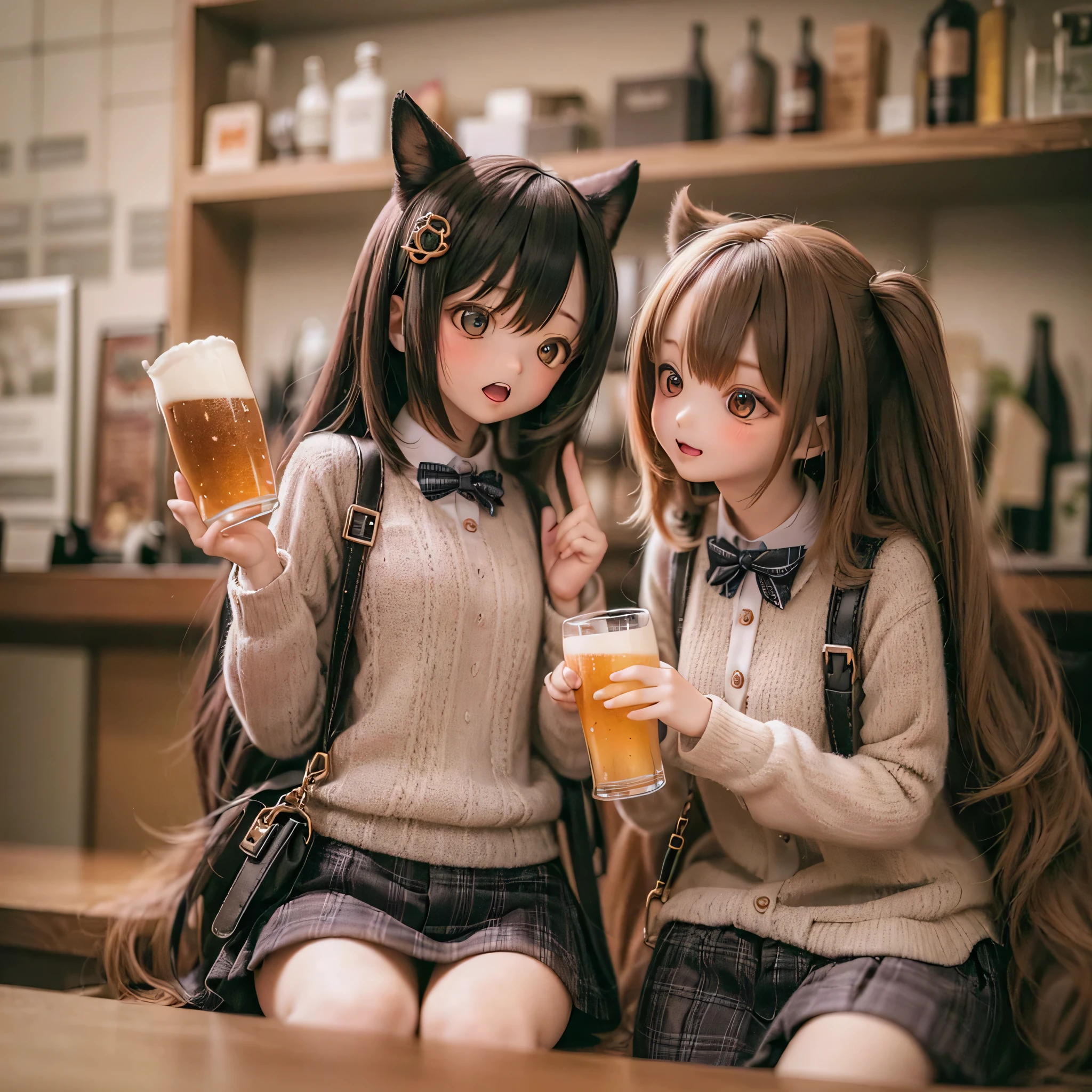Shiba Inu girls drinking beer in a pub