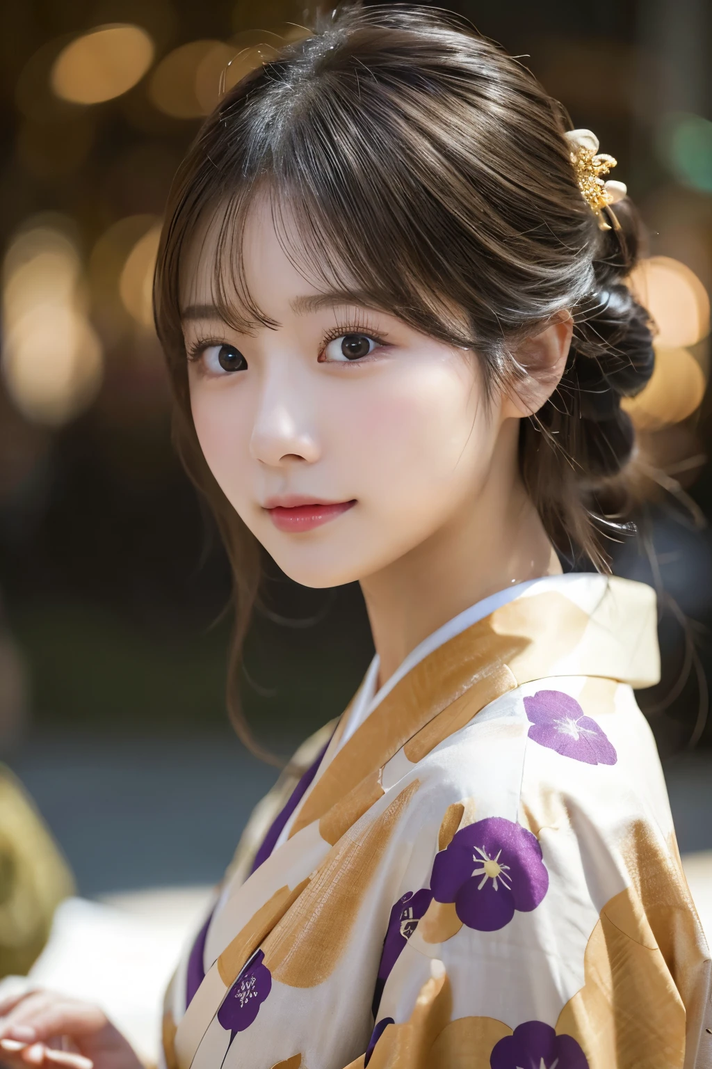 (kimono)、masterpiece、beautiful girl、Beautiful brown eyes、Puffy eyes、highest quality, 超A high resolution, (reality: 1.4), Cinema Lighting、(Japanese)、Asian Beauty、so beautiful、Beautiful Skin、thin、(Looking at the audience)、(Surreal)、(High resolution)、(8k)、(Very detailed)、(Beautiful fine details)、(Very detailed)、 (wallpaper)、Detailed face、Bright lighting、Professional Lighting、