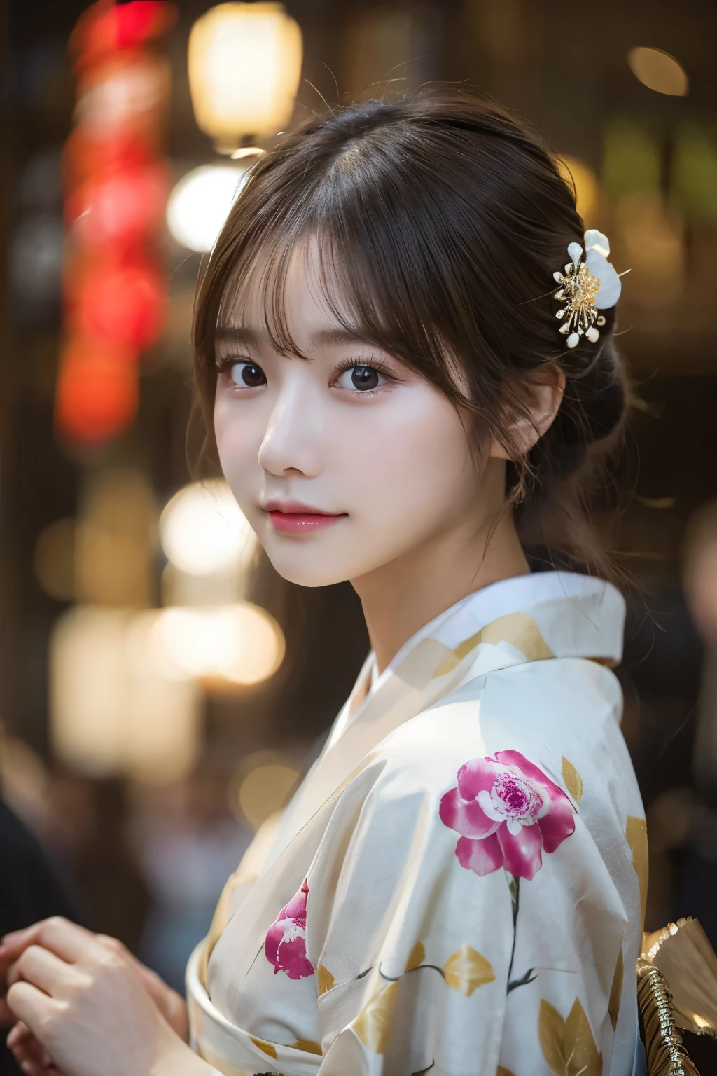 (kimono)、masterpiece、beautiful girl、Beautiful brown eyes、Puffy eyes、highest quality, 超A high resolution, (reality: 1.4), Cinema Lighting、(Japanese)、Asian Beauty、so beautiful、Beautiful Skin、thin、(Looking at the audience)、(Surreal)、(High resolution)、(8k)、(Very detailed)、(Beautiful fine details)、(Very detailed)、 (wallpaper)、Detailed face、Bright lighting、Professional Lighting、