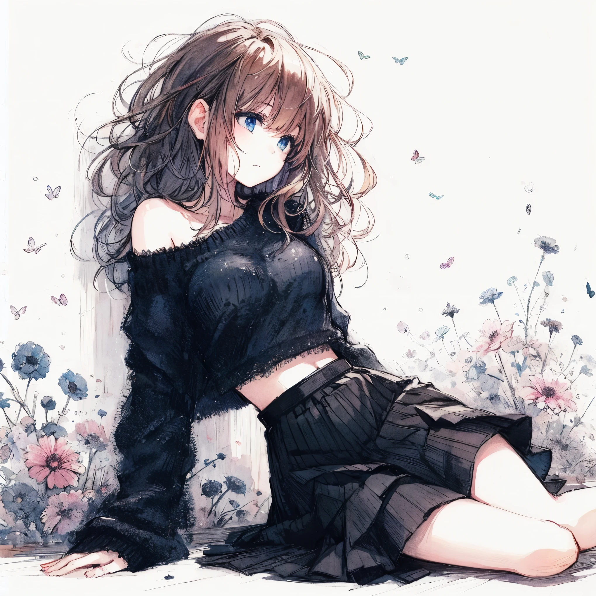 Official art using high-quality hand-drawn watercolor sketch techniques. (best quality,4k,8k,highres,masterpiece:1.2),ultra-detailed,beautiful detailed eyes,A girl with beautiful eyes, everyone, beautiful anime girl, cute anime girl, smooth anime art, anime style, elegant colors, soft lighting, delicate beautiful eyes, very coquettish, (beautiful large breast:1.2), (correct hands:1.2),