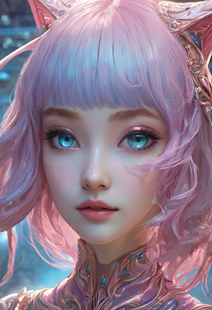 (1 Girl:1), Solitary, (((Very Delicate face)))), ((Very detailed eyes, Lips and face)))), beautiful details eyes, body parts__, Official Art, Unity 8k wallpaper, Super detailed, beautiful and beautiful, beautiful, masterpiece, best quality, The original, masterpiece, Ultra-detailed photos, best quality, Ultra-high resolution, realism, Sunlight, Full body portrait, Stunning beauty, Dynamic poses, Delicate face, Vibrant eyes, (From the front), Alien woman with pink skin, Cyan-Cat&#39;s Eye, and sandy hair, with small and pointed elf ears and fine and delicate features on her pretty beautiful face. She&#39;s wearing a watermelon space suit armor, Exquisite and fit for a very powerful queen. She's skinny, Her limbs show strength and muscle. Her appearance is very delicate, Also impressive, authority. She stood beside the ivory throne, Cyberpunk alien design. The throne is located in a spacious and luxurious hall, With high ceilings and windows，A view of the Milky Way. The hall is decorated with symbols and flags of her civilization and the Cosmic Ark Alliance.. Her posture is full body, Look directly into the camera, With confidence and superiority. Delicate face, Detailed complex busy background, messy, Gorgeous, milky, Very delicate skin, Realistic skin details, Visible pores, Be focused, Volumetric fog, 8K Ultra HD, Digital SLR Camera, high quality, Film Grain, White skin, Photo realism, Rama Photography