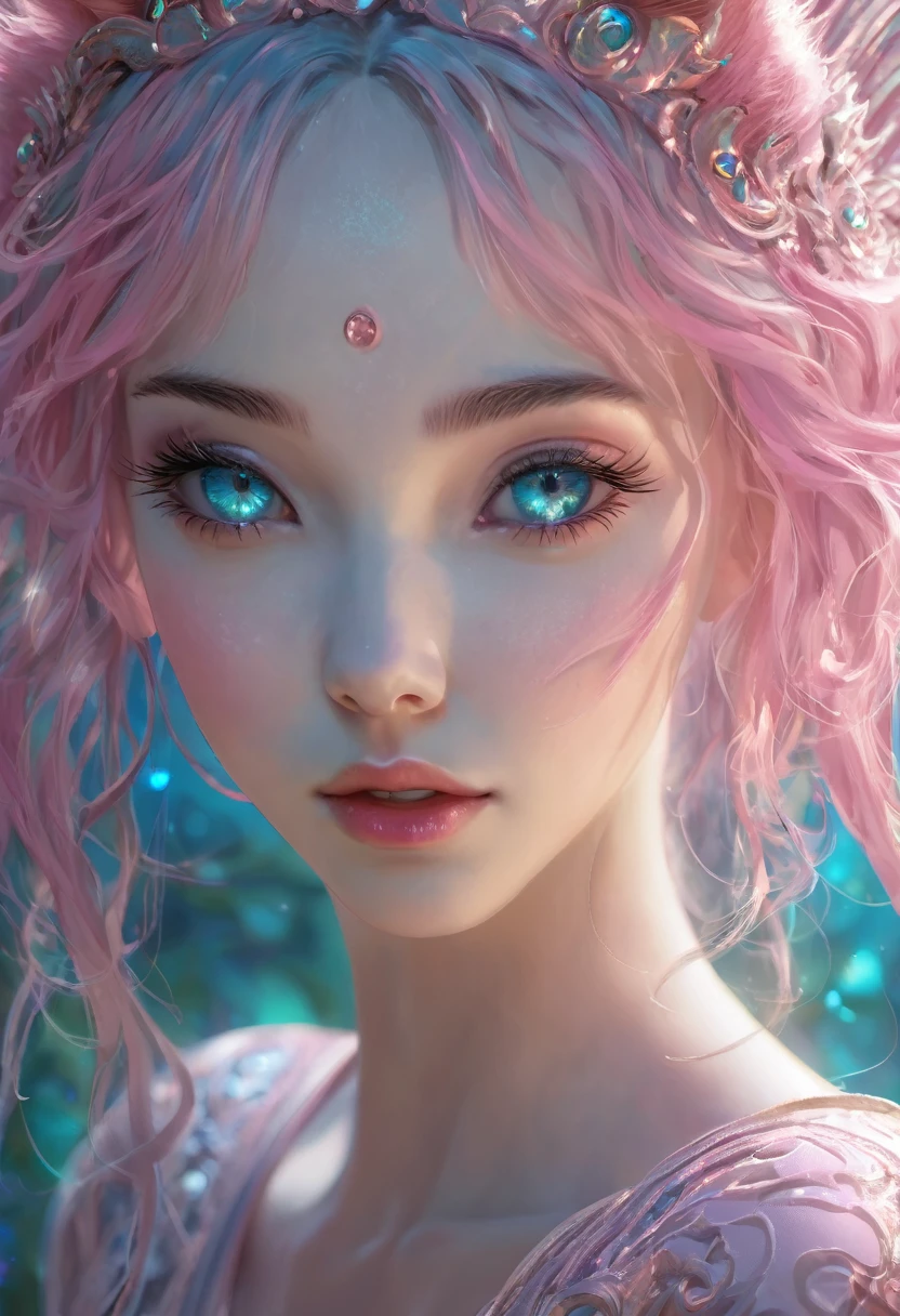 (1 Girl:1), Solitary, (((Very Delicate face)))), ((Very detailed eyes, Lips and face)))), beautiful details eyes, body parts__, Official Art, Unity 8k wallpaper, Super detailed, beautiful and beautiful, beautiful, masterpiece, best quality, The original, masterpiece, Ultra-detailed photos, best quality, Ultra-high resolution, realism, Sunlight, Full body portrait, Stunning beauty, Dynamic poses, Delicate face, Vibrant eyes, (From the front), Alien woman with pink skin, Cyan-Cat&#39;s Eye, and sandy hair, with small and pointed elf ears and fine and delicate features on her pretty beautiful face. She&#39;s wearing a watermelon space suit armor, Exquisite and fit for a very powerful queen. She's skinny, Her limbs show strength and muscle. Her appearance is very delicate, Also impressive, authority. She stood beside the ivory throne, Cyberpunk alien design. The throne is located in a spacious and luxurious hall, With high ceilings and windows，A view of the Milky Way. The hall is decorated with symbols and flags of her civilization and the Cosmic Ark Alliance.. Her posture is full body, Look directly into the camera, With confidence and superiority. Delicate face, Detailed complex busy background, messy, Gorgeous, milky, Very delicate skin, Realistic skin details, Visible pores, Be focused, Volumetric fog, 8K Ultra HD, Digital SLR Camera, high quality, Film Grain, White skin, Photo realism, Rama Photography