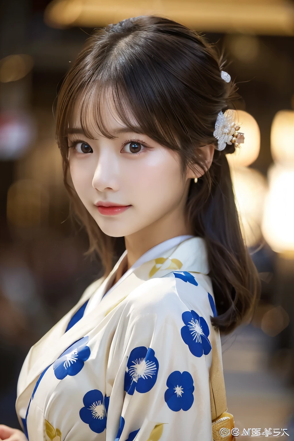 (kimono)、masterpiece、beautiful girl、Beautiful brown eyes、Puffy eyes、highest quality, 超A high resolution, (reality: 1.4), Cinema Lighting、(Japanese)、Asian Beauty、so beautiful、Beautiful Skin、thin、(Looking at the audience)、(Surreal)、(High resolution)、(8k)、(Very detailed)、(Beautiful fine details)、(Very detailed)、 (wallpaper)、Detailed face、Bright lighting、Professional Lighting、