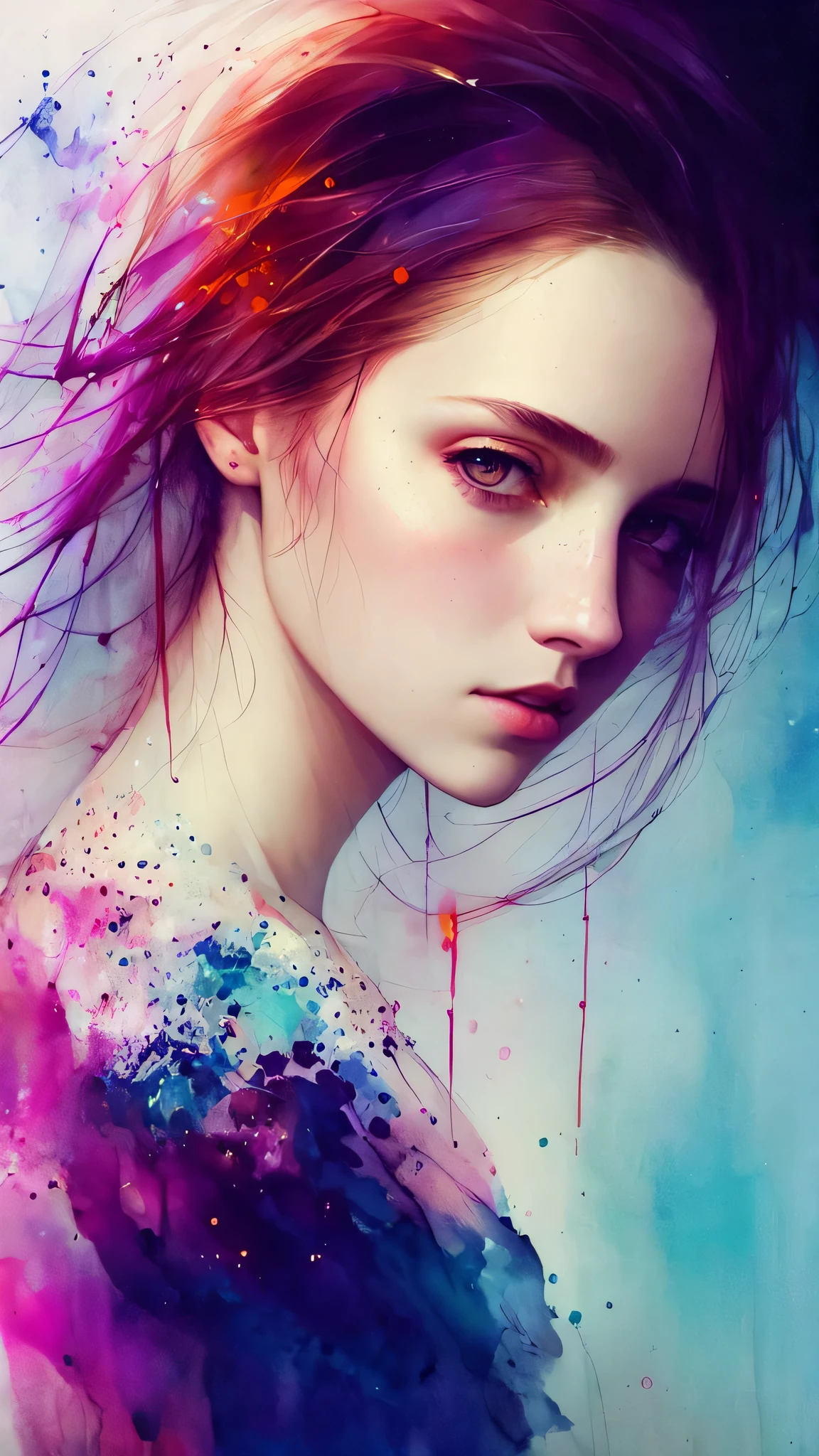 a woman by agnes cecile, luminous design, pastel colours, ink drips, autumn lights
