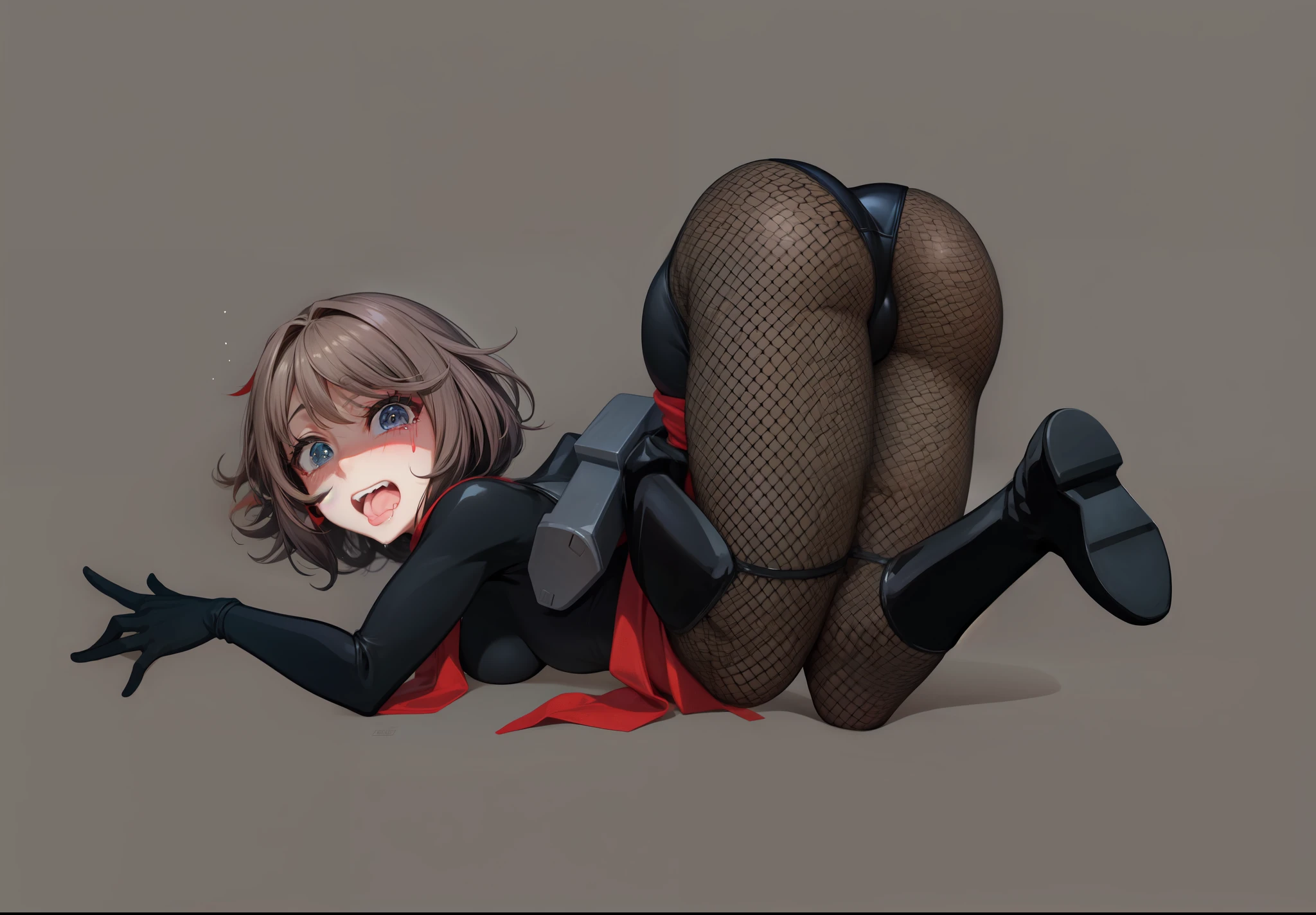 Japanese girl、Close-up of a girl in a black leotard、Black shiny latex suit, She has a red scarf around her waist、Saiyan Girl, wonderful, Nano Girl, Female body type, Inspired by Hiromu Arakawa, Anime Manga Robot!! Anime Girls, Fubuki, Full Body Suit, by Hiromu Arakawa、wonderful, silk, Beautiful and attractive anime , Anime Girls of the future, tears,Drooling,Pee,Sweat,Tongue out,incontinence,Peeing,Mouth open and tongue out,Estrus,Eyes wide open,Estrus,Blushing,Nipples are erect,Face is hot,Lust、Mouth wide open and tongue sticking out、incontinenceして股間が濡れています、Crying face、Droolingを垂らしている