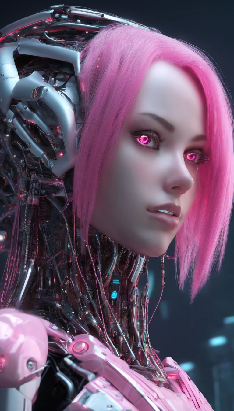 best quality, highres), pink haired girl with long hair, close-up of her face, wearing a white skirt, details of her eyes and face, bright colors, soft lighting, digital illustration, ethereal atmosphere