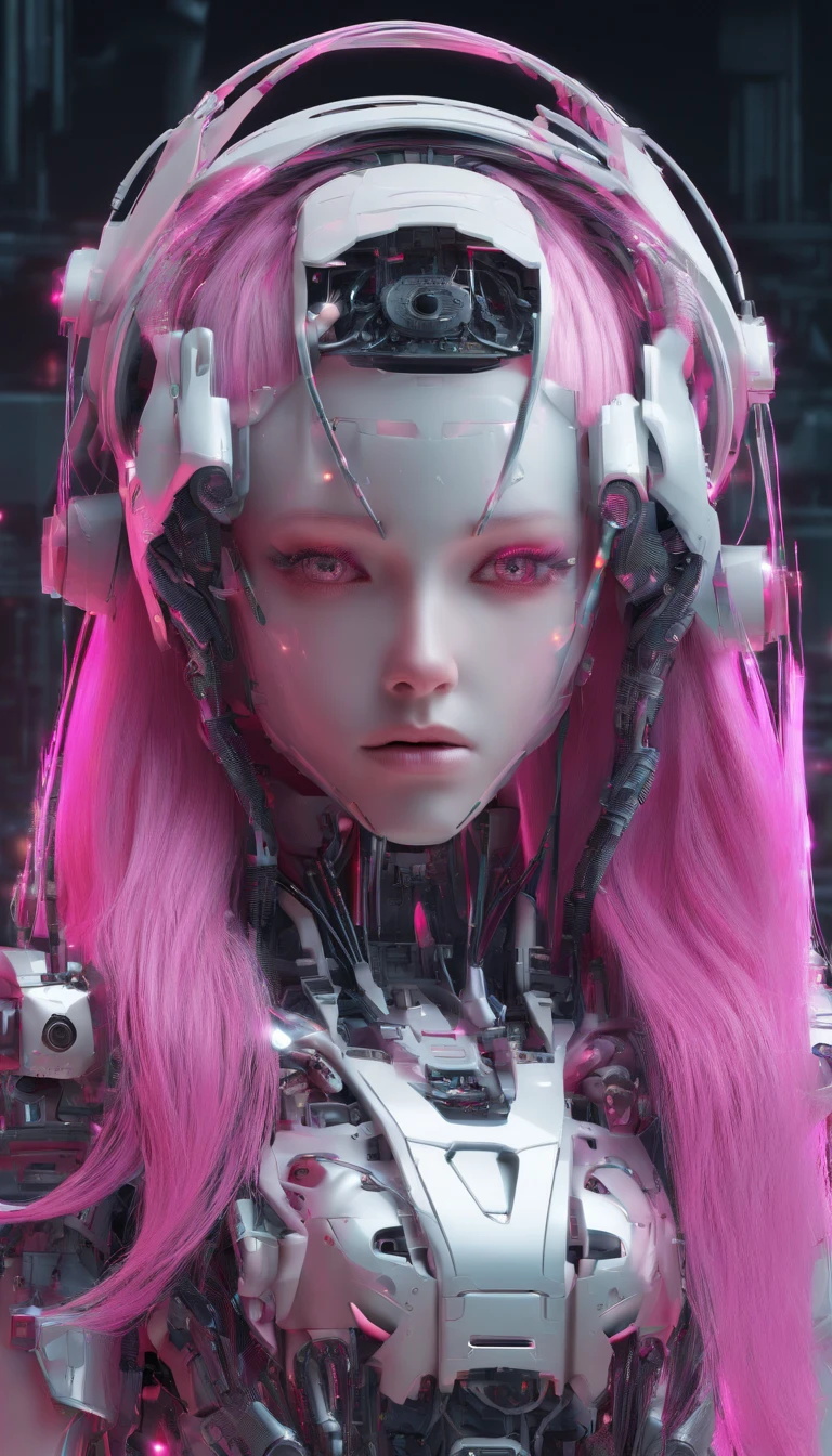best quality, highres), pink haired girl with long hair, close-up of her face, wearing a white skirt, details of her eyes and face, bright colors, soft lighting, digital illustration, ethereal atmosphere