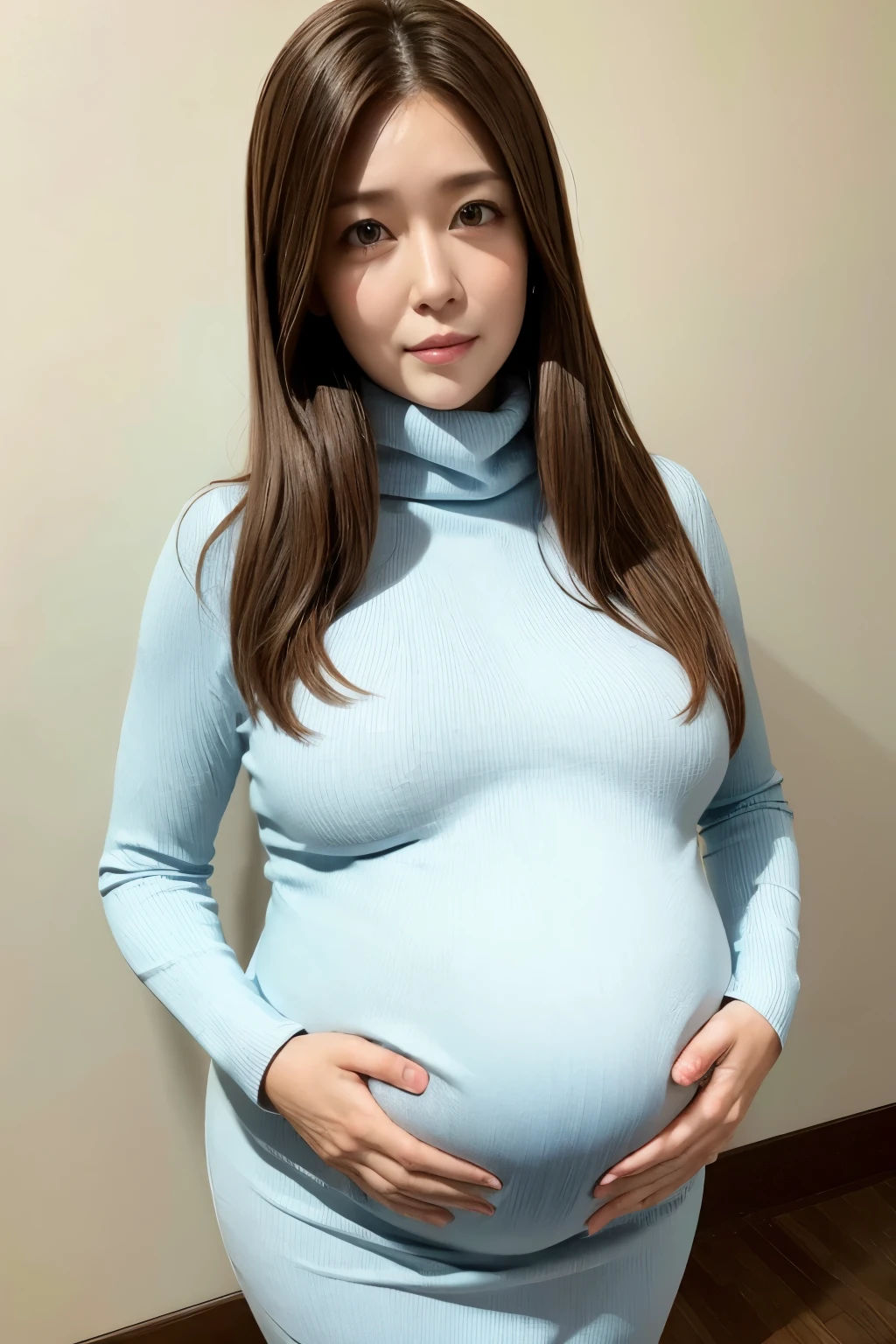 1girl, mature woman, marytachibana_jav, ((huge pregnant)), breasts, brown hair, long hair, parted lips, jewelry, looking at viewer, shot using canon DSLR, wearing turtleneck dress, belt, luxurious,
detailed body, attractive body, perfect human body,
(ultimate quality, masterpiece, highres:1.0), realistic:1.8, photorealistic,