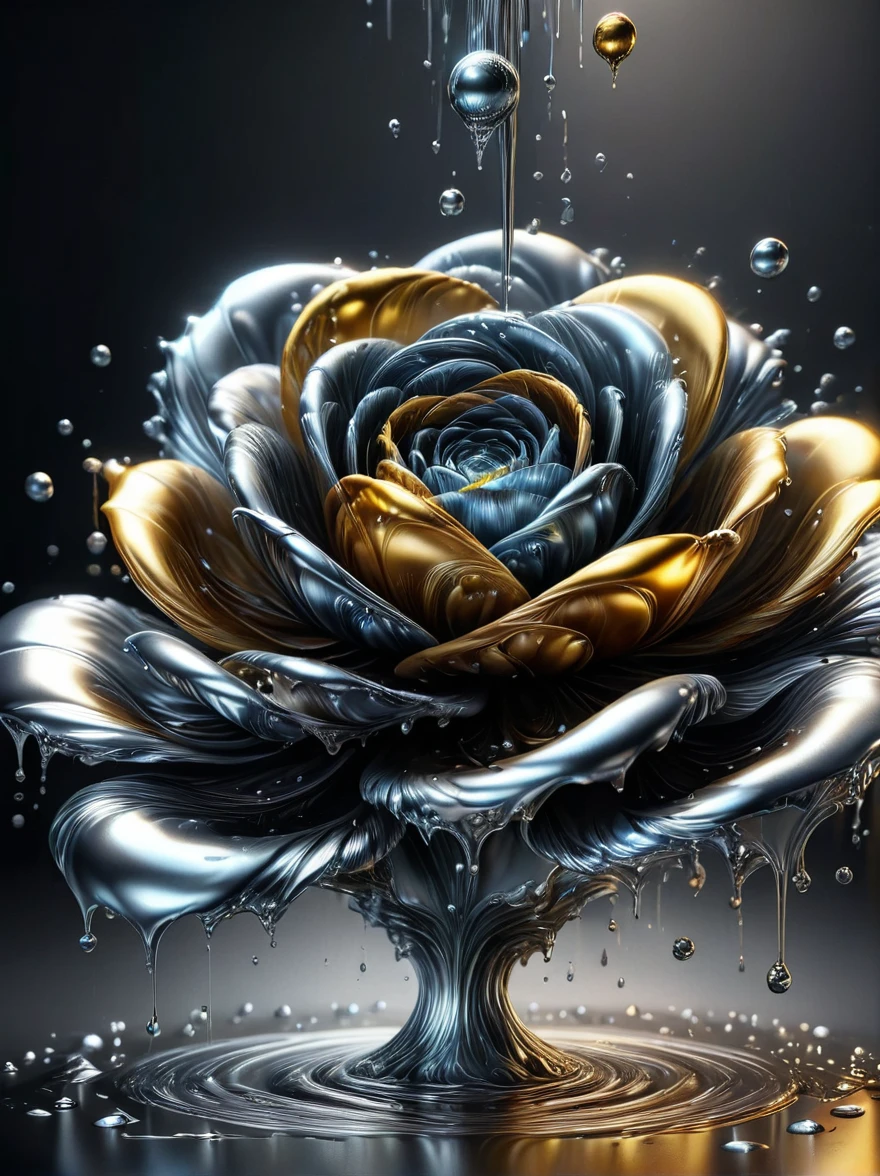 (A liquid metal phone:1.5), liquid metal droplets, falling metal rain, Metal water droplets, Shiny liquid metal, Reflective Surface, Abstract Art, Futuristic design, (Best quality，8k，high resolution，masterpiece:1.2)，Ultra Detailed，(Reality, 1.4 times more realism), HDR，UHD，Studio Lighting，Super Fine，Sharp Focus，Physically Based Rendering，Extremely detailed description，major，Vibrant colors, major棚拍照明, Super Fine, High Definition, Physically Based Rendering, Extremely detailed description, major级, Vivid colors, General lighting
