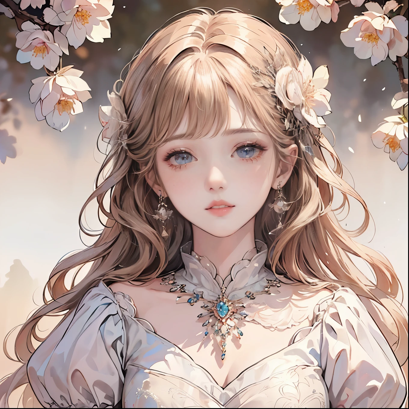 (best quality,8K,CG,Detailed upper body,,girl,Flower Dress,Forest background,expressive facial features,elegant long hair,Almond eyes,Exquisite eye makeup,Long fluttering eyelashes,Blinking eyes widely,Twinkling Stars,Intricate lip details,Pastel style)