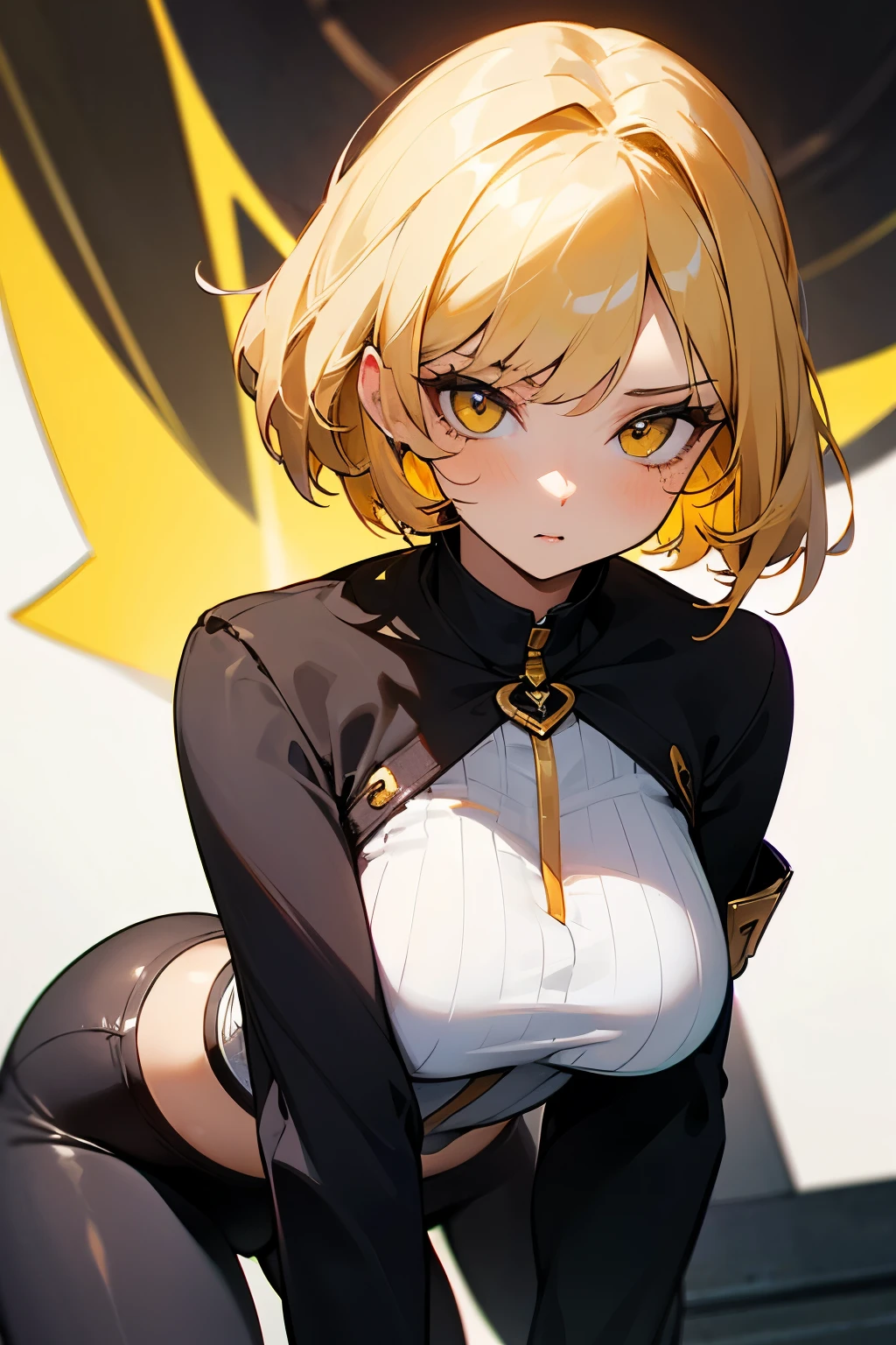 Girl, short yellow hair, beautiful yellow eyes, big breasts, Attractive, 💛🟡