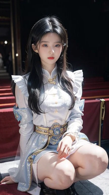 best quality,HDR,super high quality,8K,Vibrant colors,solitary,Medium shot,(1 girl:1.5),(kneel:1.3),From the front,Soft Light,(looking at the audience:1.6),elegant,detailed gorgeous face,(Simple background:1.1),Cowboy shooting,rc,hollow clothes,Slim Fit Chinese Dress,Revealing clothes,Black long hair,Natural skin texture,Realistic eYes and facial details,Pretty Face,Huge breasts,Thin waist,Bare Legs,Gentle sister,Obedient personality,Obey everything,sit down、Obey everything、Submissive nature,Likeable,付出型性格和Likeable的个性,Obey everything,sit down、Likeable,Absolute obedience,Absolute obedience,Willing to give everything,Waiting for command,Full body view