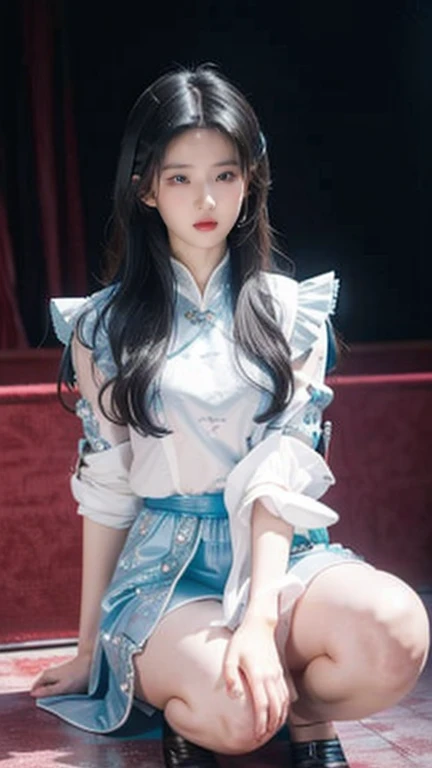 best quality,HDR,super high quality,8K,Vibrant colors,solitary,Medium shot,(1 girl:1.5),(kneel:1.3),From the front,Soft Light,(looking at the audience:1.6),elegant,detailed gorgeous face,(Simple background:1.1),Cowboy shooting,rc,hollow clothes,Slim Fit Chinese Dress,Revealing clothes,Black long hair,Natural skin texture,Realistic eYes and facial details,Pretty Face,Huge breasts,Thin waist,Bare Legs,Gentle sister,Obedient personality,Obey everything,sit down、Obey everything、Submissive nature,Likeable,付出型性格和Likeable的个性,Obey everything,sit down、Likeable,Absolute obedience,Absolute obedience,Willing to give everything,Waiting for command,Full body view