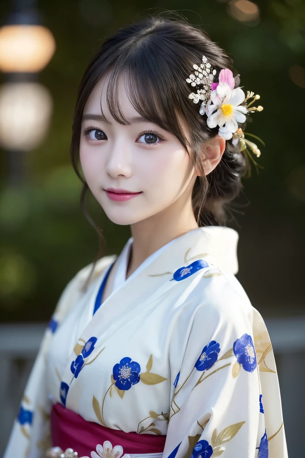 （kimono）、masterpiece、beautiful girl、Beautiful detailed eyes、highest quality, 超A high resolution, (reality: 1.4), Cinema Lighting、(Japanese Girls)、so beautiful、Beautiful Skin、、(Looking at the audience)、(Surreal)、(High resolution)、(8k)、(Very detailed)、(Beautiful fine details)、(Very detailed)、 (wallpaper)、Detailed face、Bright lighting、Professional Lighting、Smile