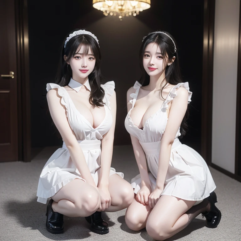 VIP room,Maid kneels down,The two girls smiled happily, Less clothes,Expose maid attire,Chest cream,Creamy cake surface,Loafers,Lots of maids,Huge breasts,Thin waist,loyal maid,Obey everything,Very obedient,付出型性格和Likeable的个性,Obedient personality、Likeable,Absolute obedience,Absolute obedience,Willing to give everything,Waiting for command