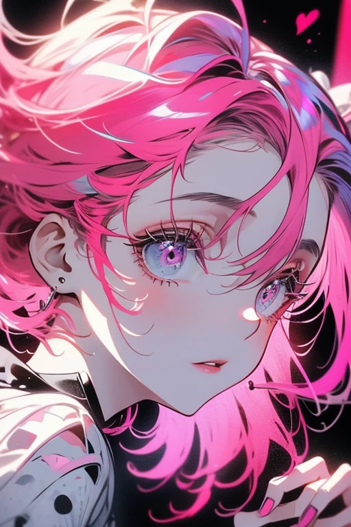 1girl,solo,cute, pink hair,point of view when my girlfriend was sleeping next to me,angle from the side,upper body,face focus