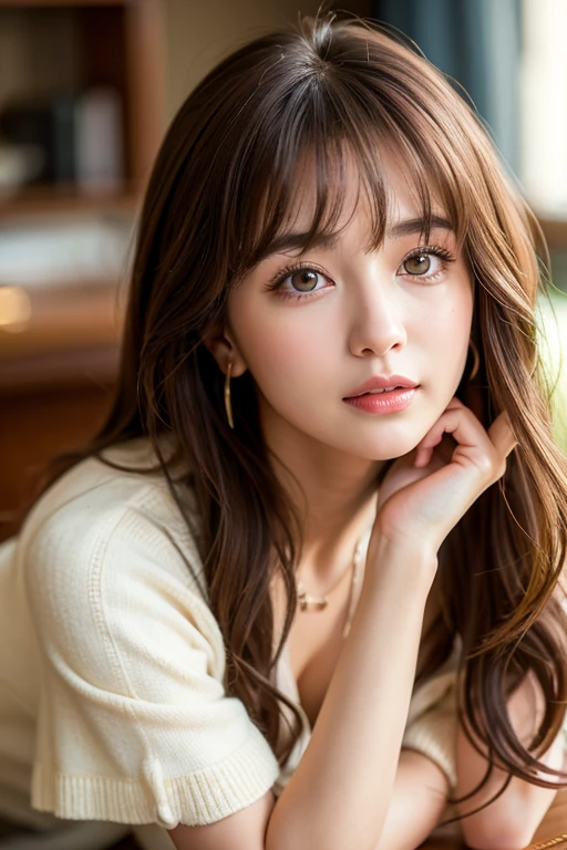 Tabletop、highest quality、Genuine、Very detailed、finely、High resolution、8k wallpaper、One beautiful woman、、Light brown messy hair、she'Light purple yukata。、Sharp focus、Perfect dynamic composition、Beautiful details、Thin Hair、詳細なGenuineな肌の質感、Put your hand over your mouth、smile、Close-up portrait、Model Body Type、So that the image is not cut off、blue sea、