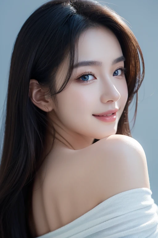 (Super beautiful woman)、((highest quality、8K masterpiece:1.3))、sharp focus:1.2、(super beautiful face:1.0)、(shiny skin:1.0)、realistic pictures、black hair、video lighting、High resolution eyes and face、video lighting、japanese actress、from the front、with a happy smile、whole body、Brush your hair up with your fingers.