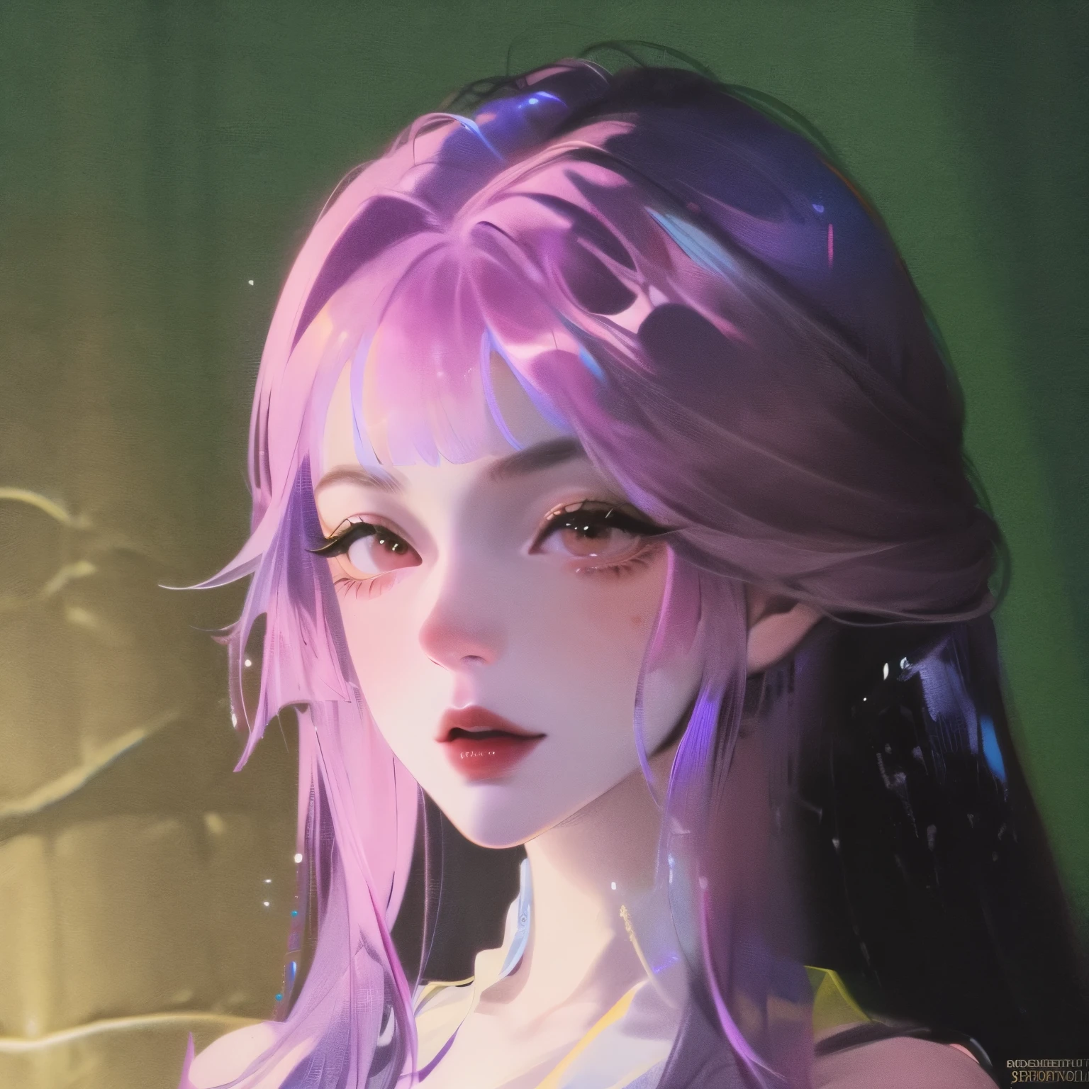 A close up of a woman with long hair and purple hair - SeaArt AI